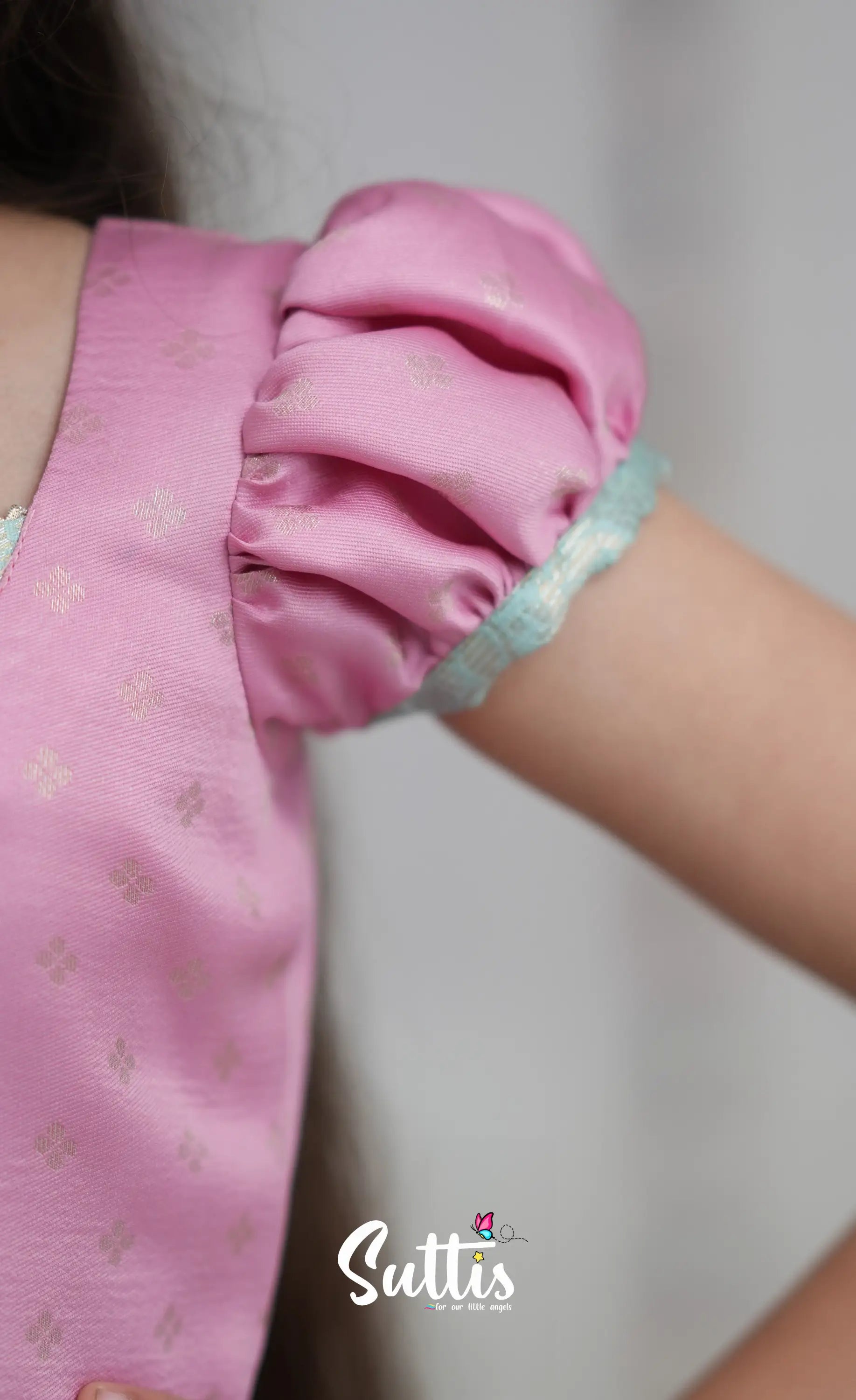 Blended Silk Pavadai Sattai Sky Blue and Baby Pink Kids Suttis