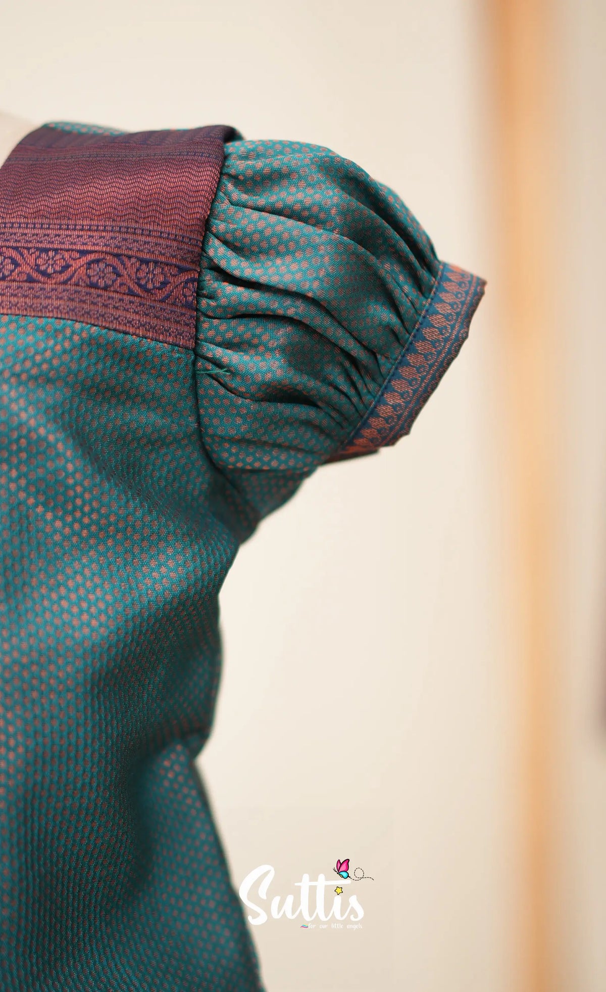 Blended Silk Pavadai Sattai - Teal Blue and Navy Blue - Kids-Suttis