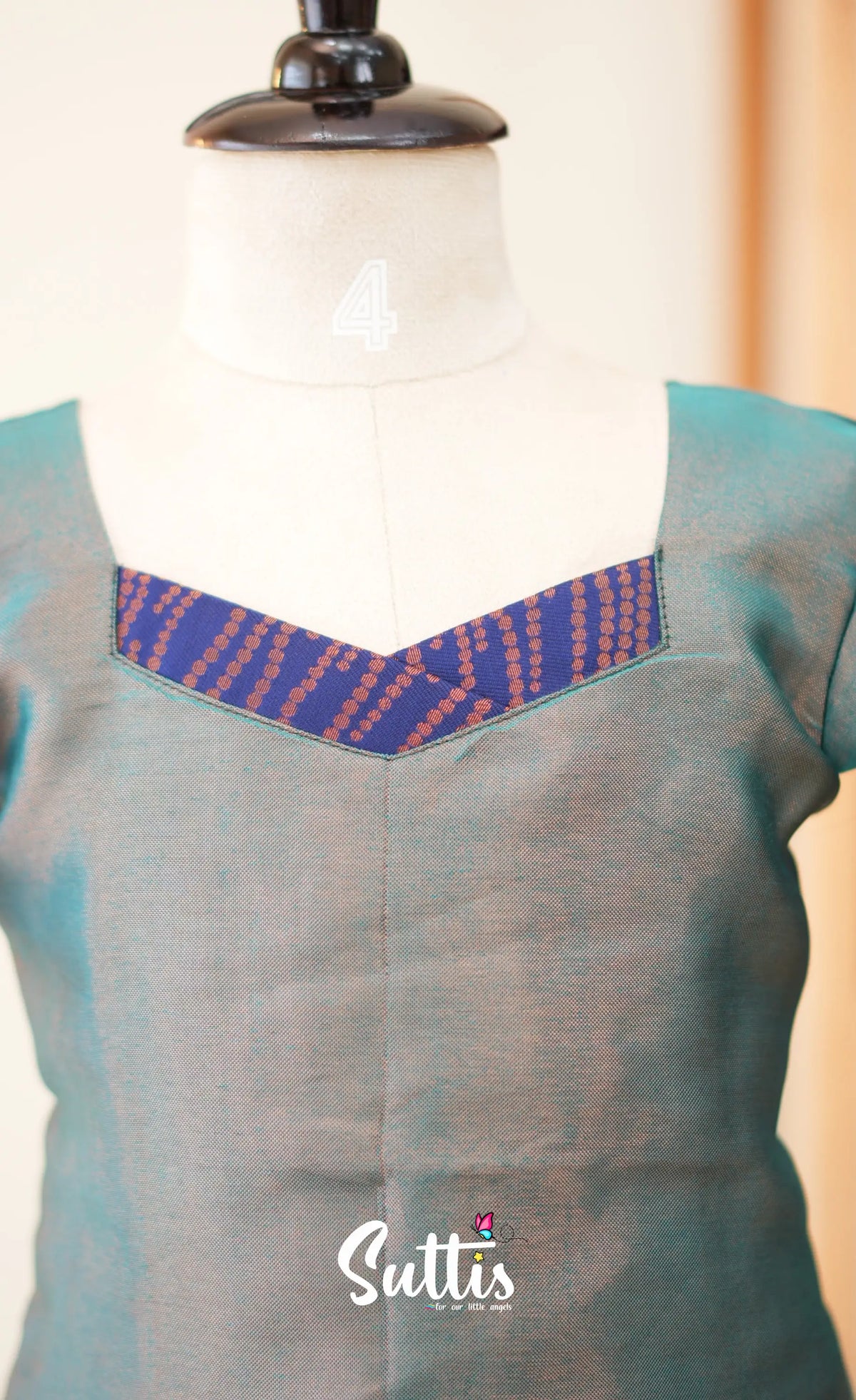 Blended Silk Pavadai Sattai - Two tone Blue and Royal Blue - Kids-Suttis