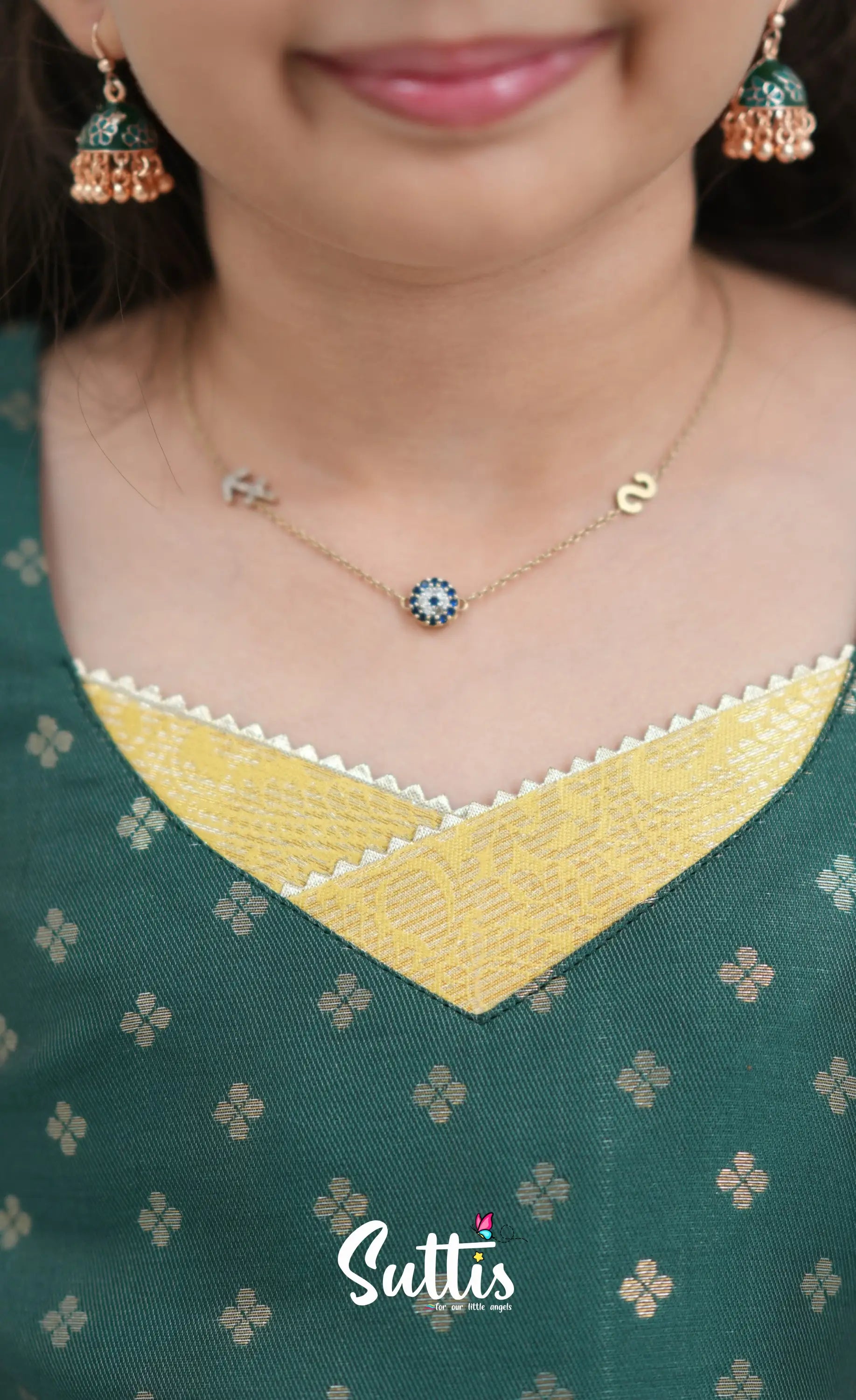 Blended Silk Pavadai Sattai Yellow and Bottle Green Kids Suttis