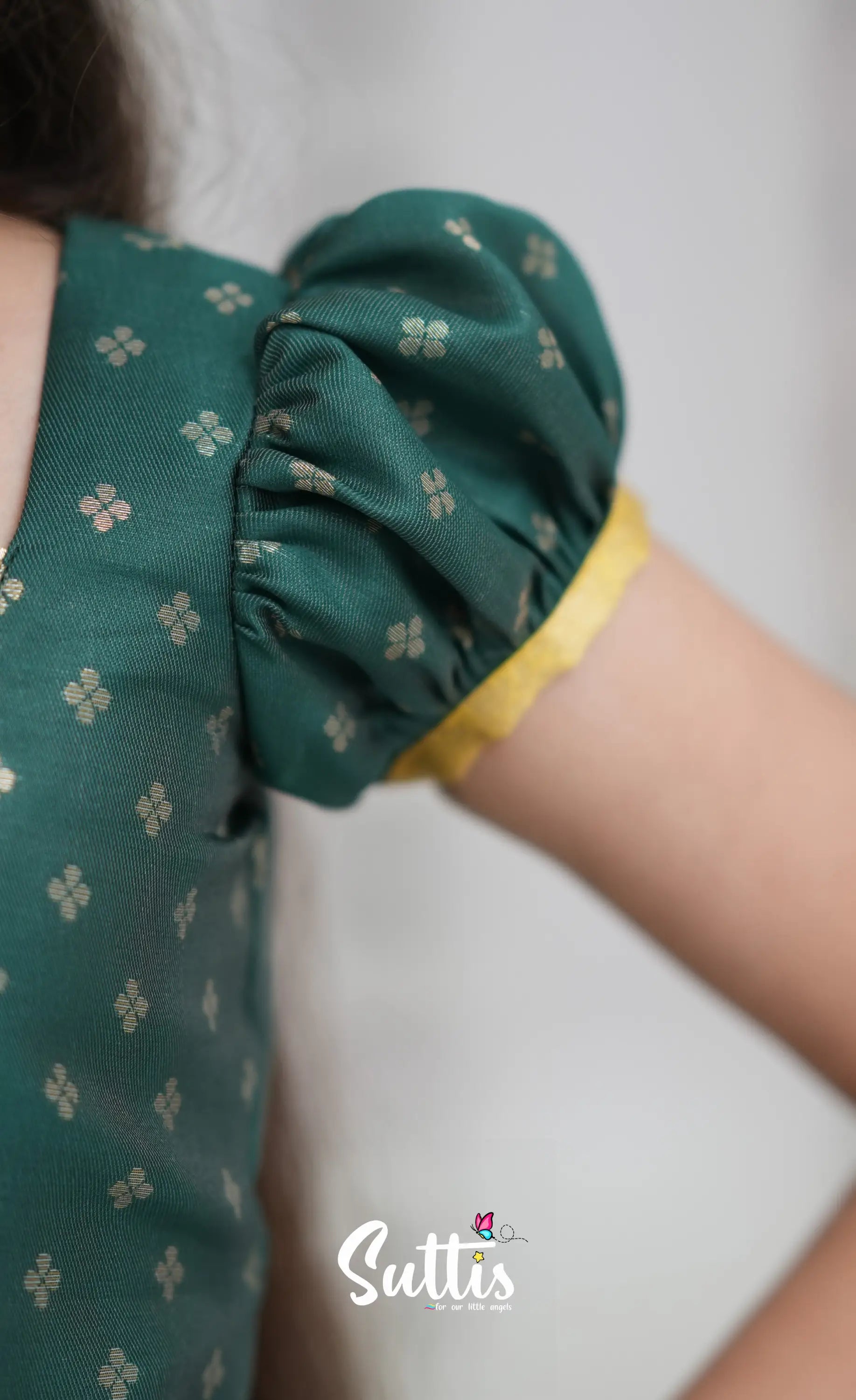 Blended Silk Pavadai Sattai Yellow and Bottle Green Kids Suttis