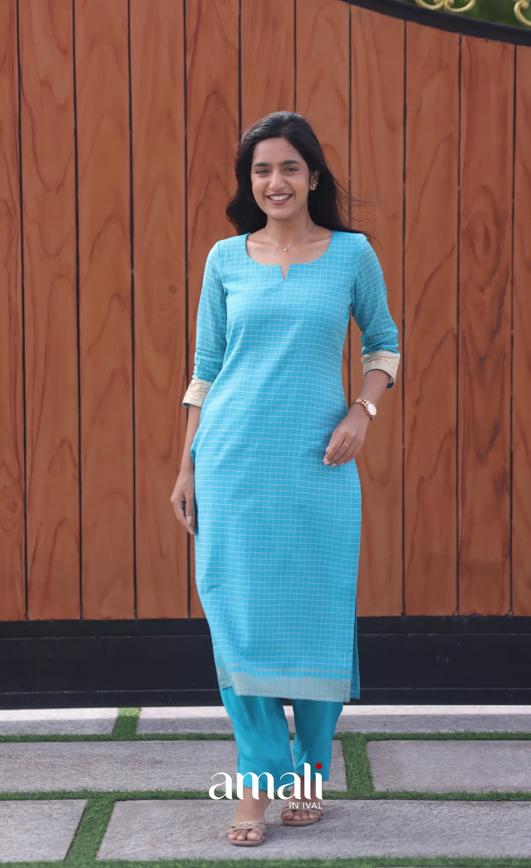 Blue and Cream Silk Cotton Salwar - salwar