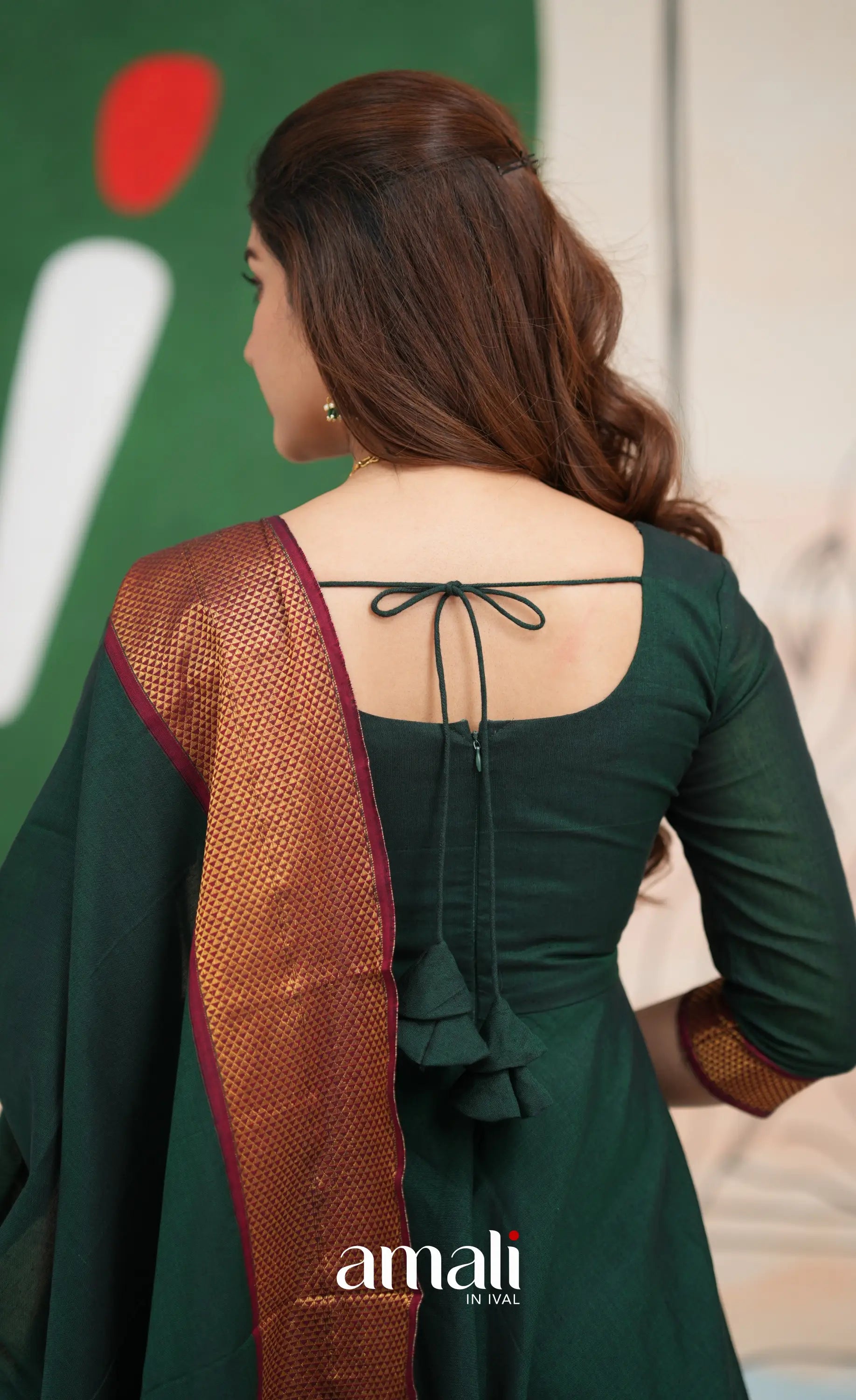 Bottle green and Maroon Narayanpet Cotton Anarkali - Anarkalis