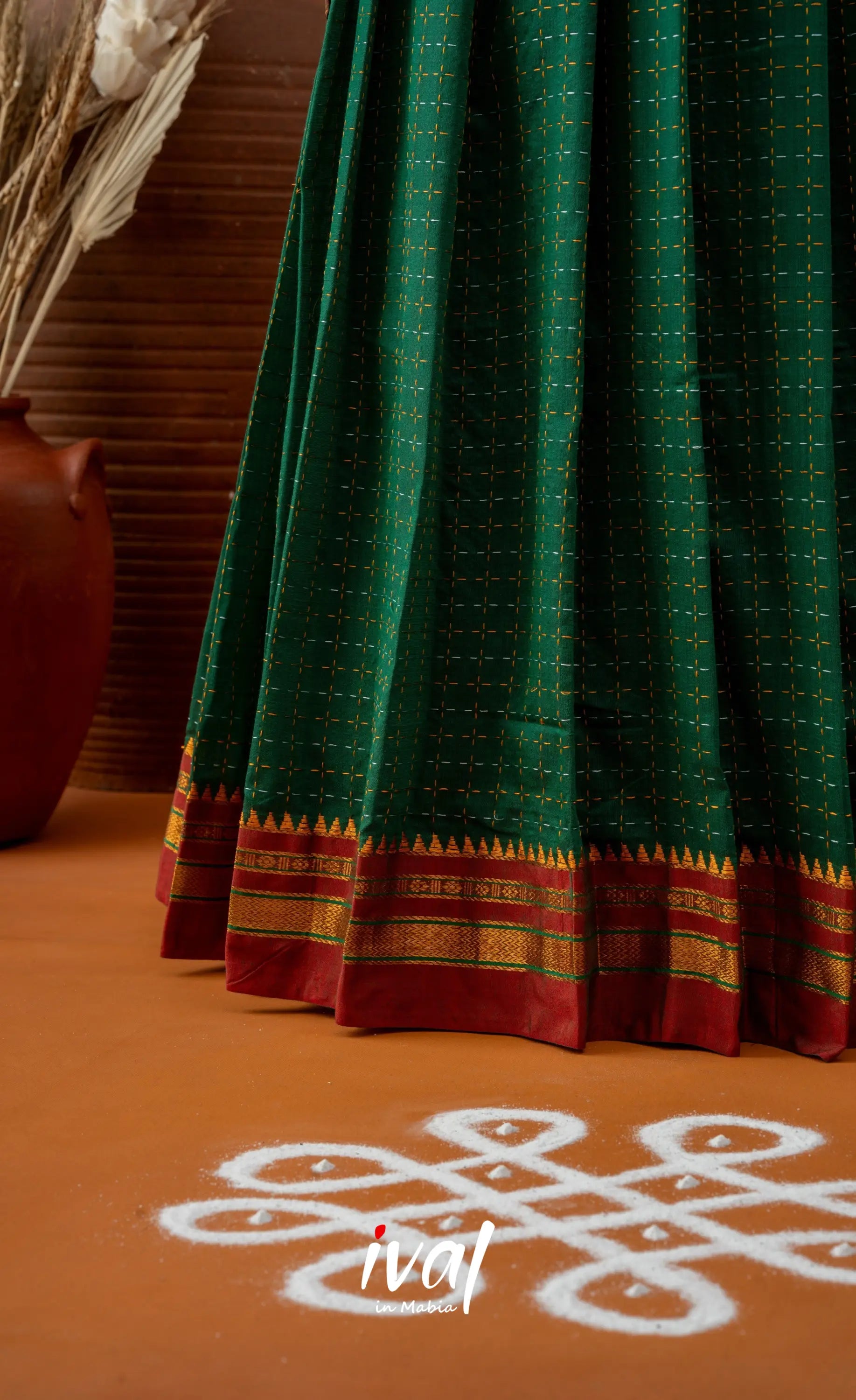 Bottle Green with Reddish Maroon Semi-Stitched Blended Silk Halfsaree Half Sarees