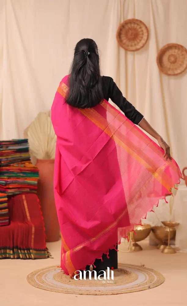 Bright Pink With Gold Chettinad Cotton Dupatta salwar