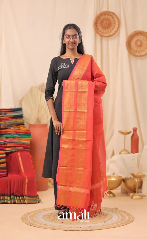 Bright Pink With Gold Chettinad Cotton Dupatta salwar