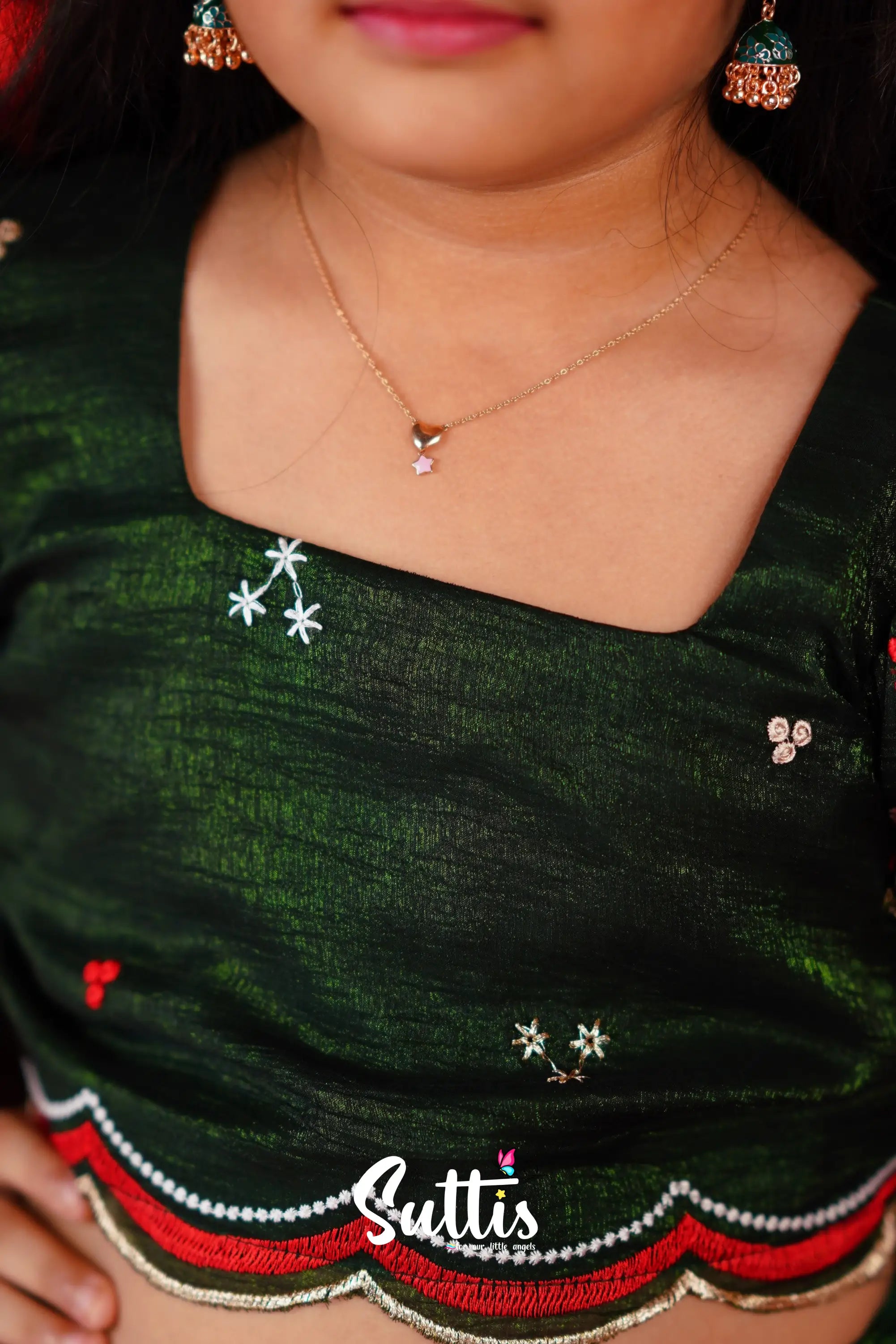 Christmas Croptop & Skirt - Dark Green Kids-Suttis