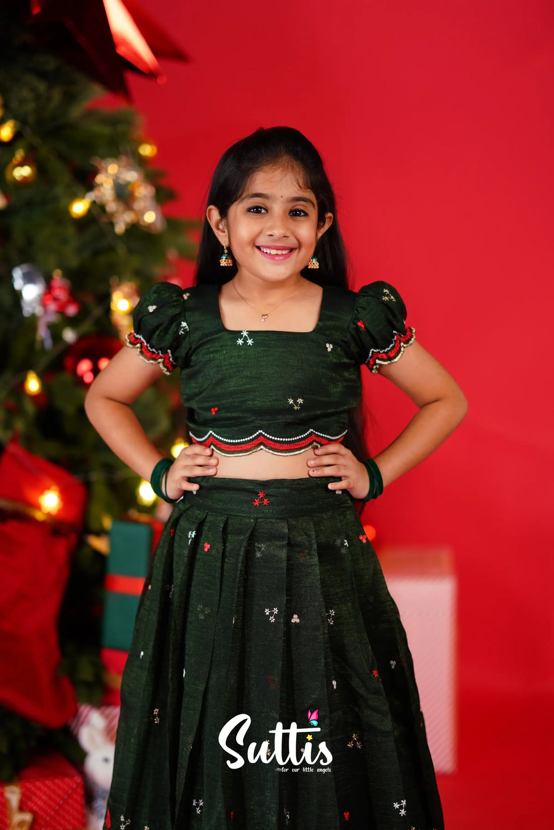 Christmas Croptop & Skirt - Dark Green Kids-Suttis