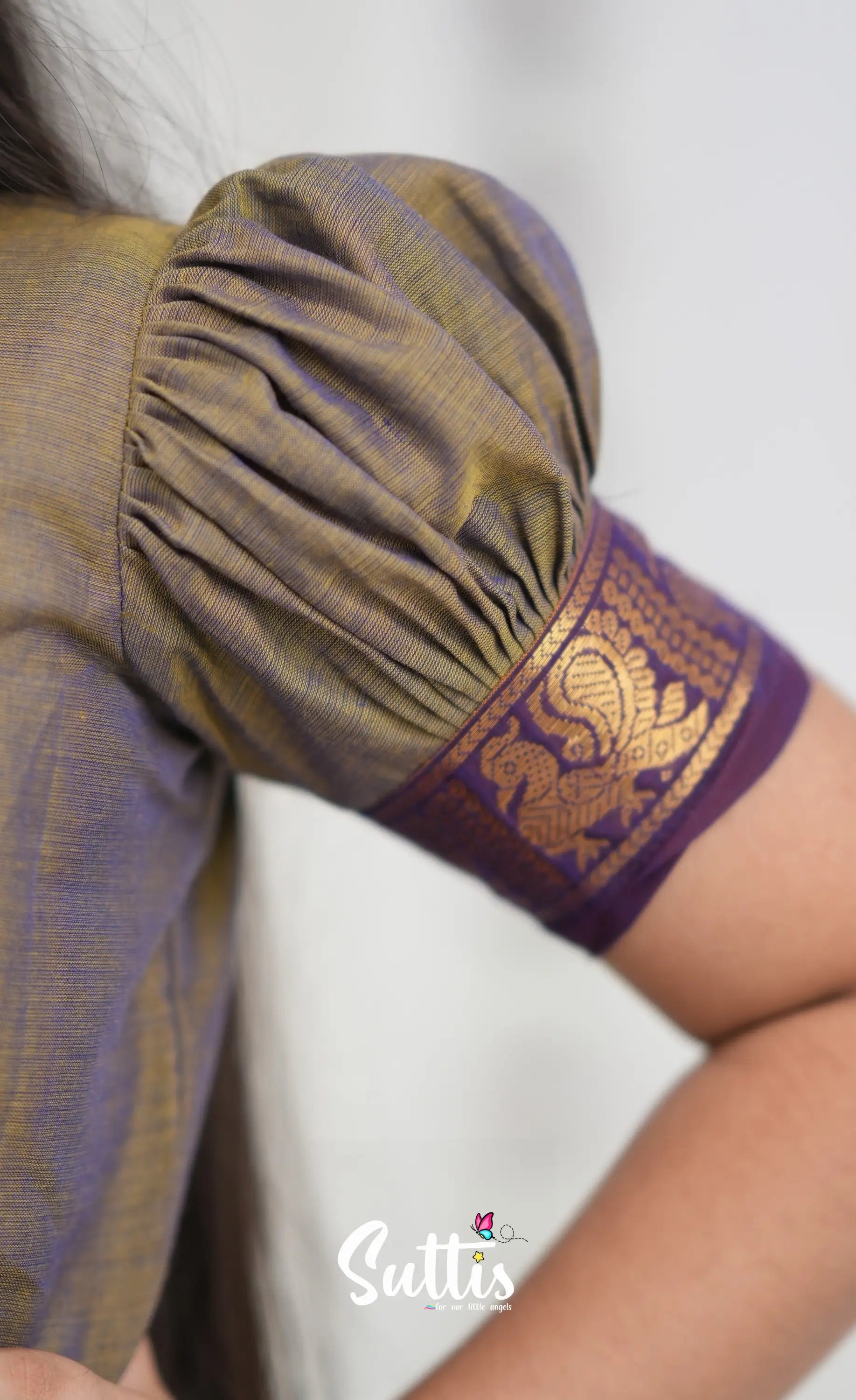 Cotton Pavadai Sattai Brownish grey and dark plum Kids Suttis