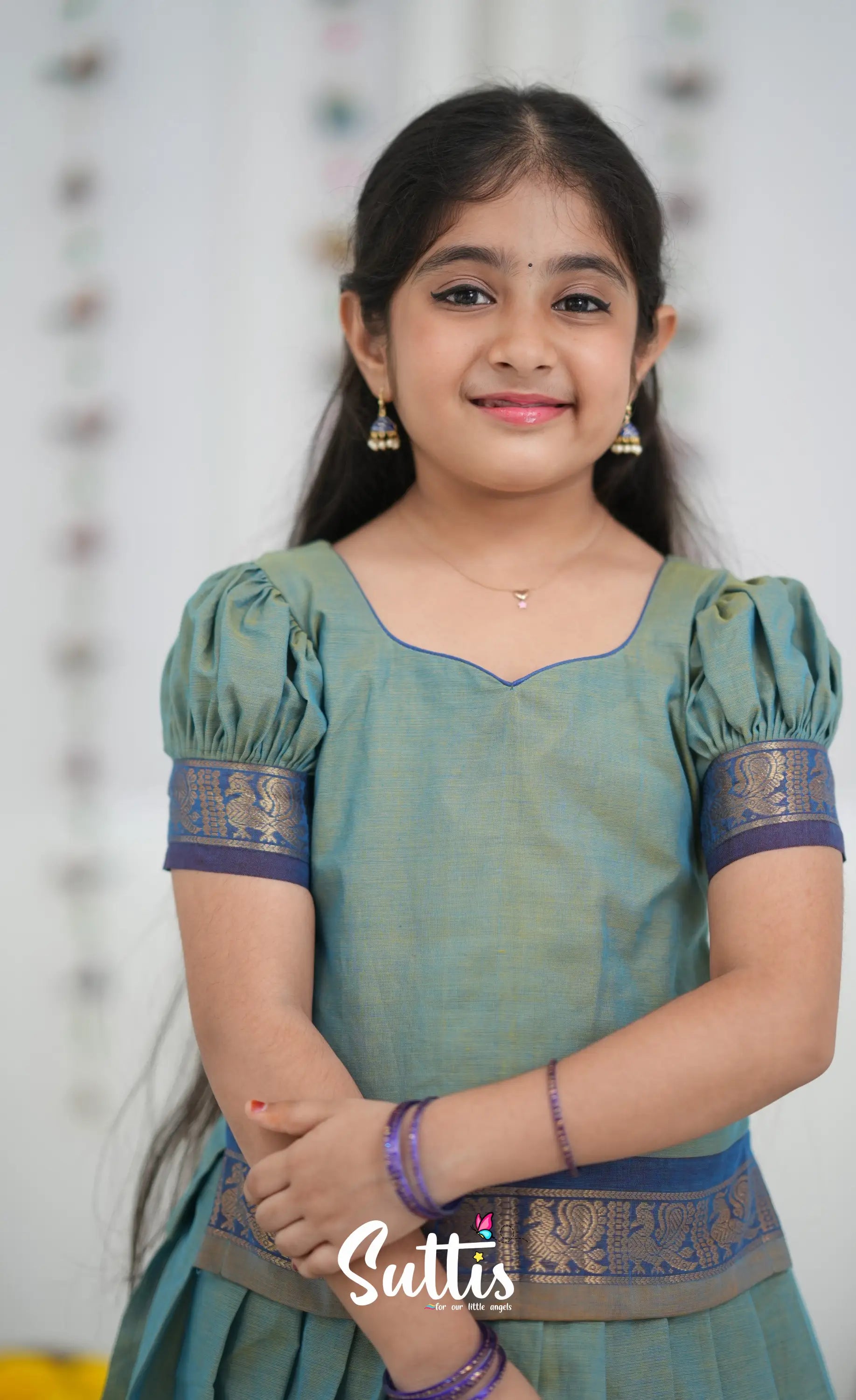 Cotton Pavadai Sattai Two tone Light Blue and Blue Kids Suttis