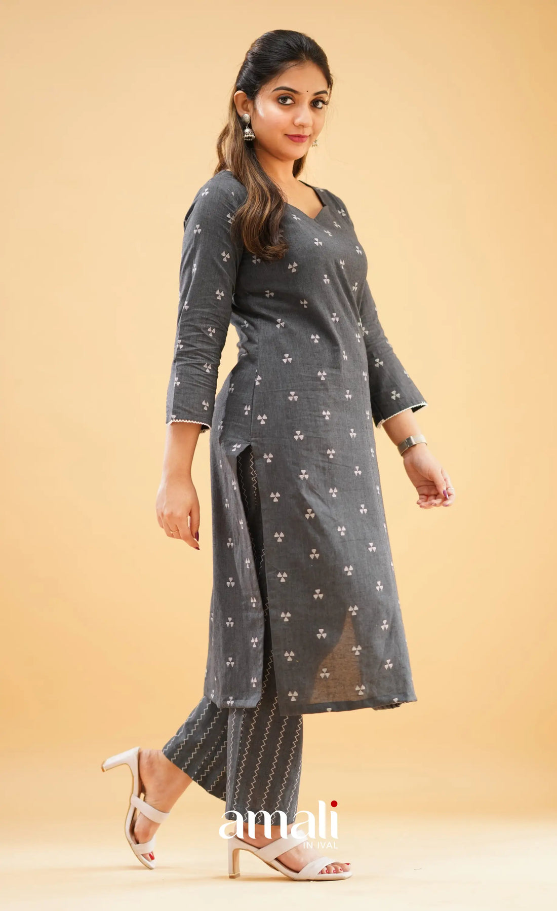 Dark Ash Handloom Cotton Co-Ord Set
