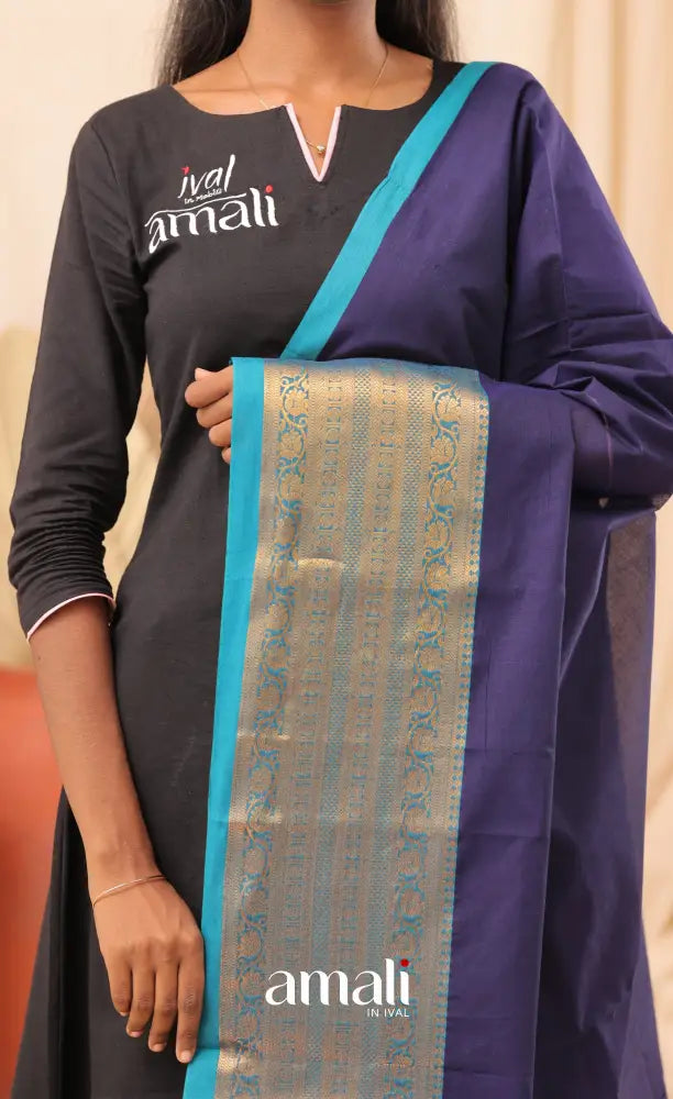Dark Blue With Light Blue Chettinad Cotton Dupatta salwar