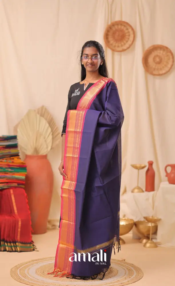 Dark Blue With Pink Chettinad Cotton Dupatta salwar