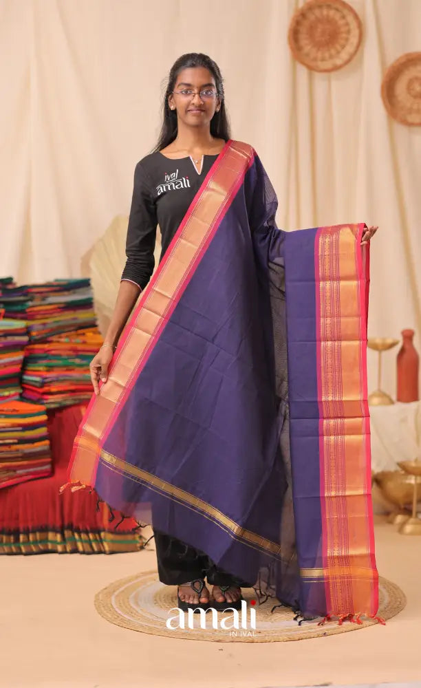 Dark Blue With Pink Chettinad Cotton Dupatta salwar