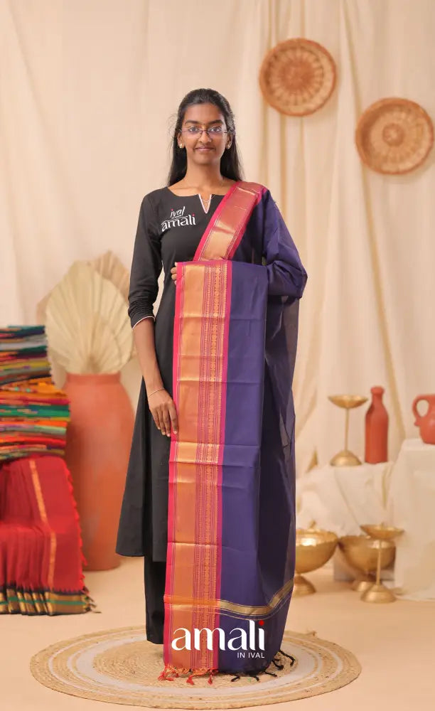 Dark Blue With Pink Chettinad Cotton Dupatta salwar