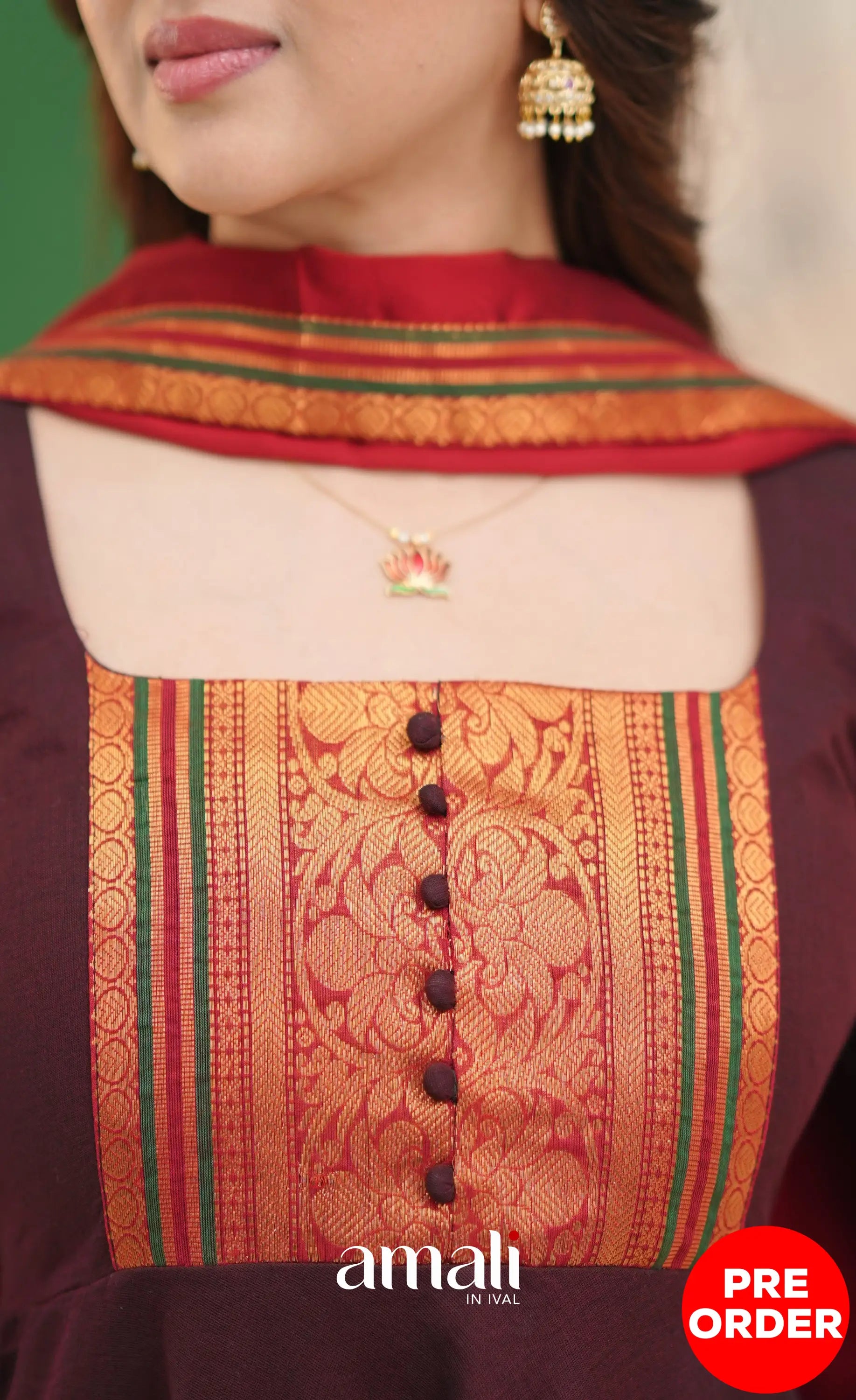 Dark Coffee Brown and Reddish Maroon Cotton Anarkali - Anarkalis
