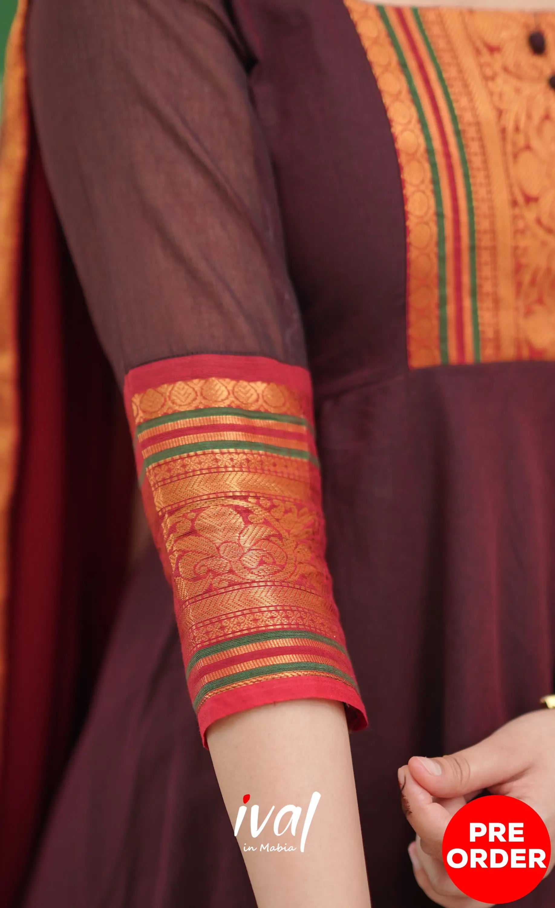 Dark Coffee Brown and Reddish Maroon Cotton Anarkali - Anarkalis
