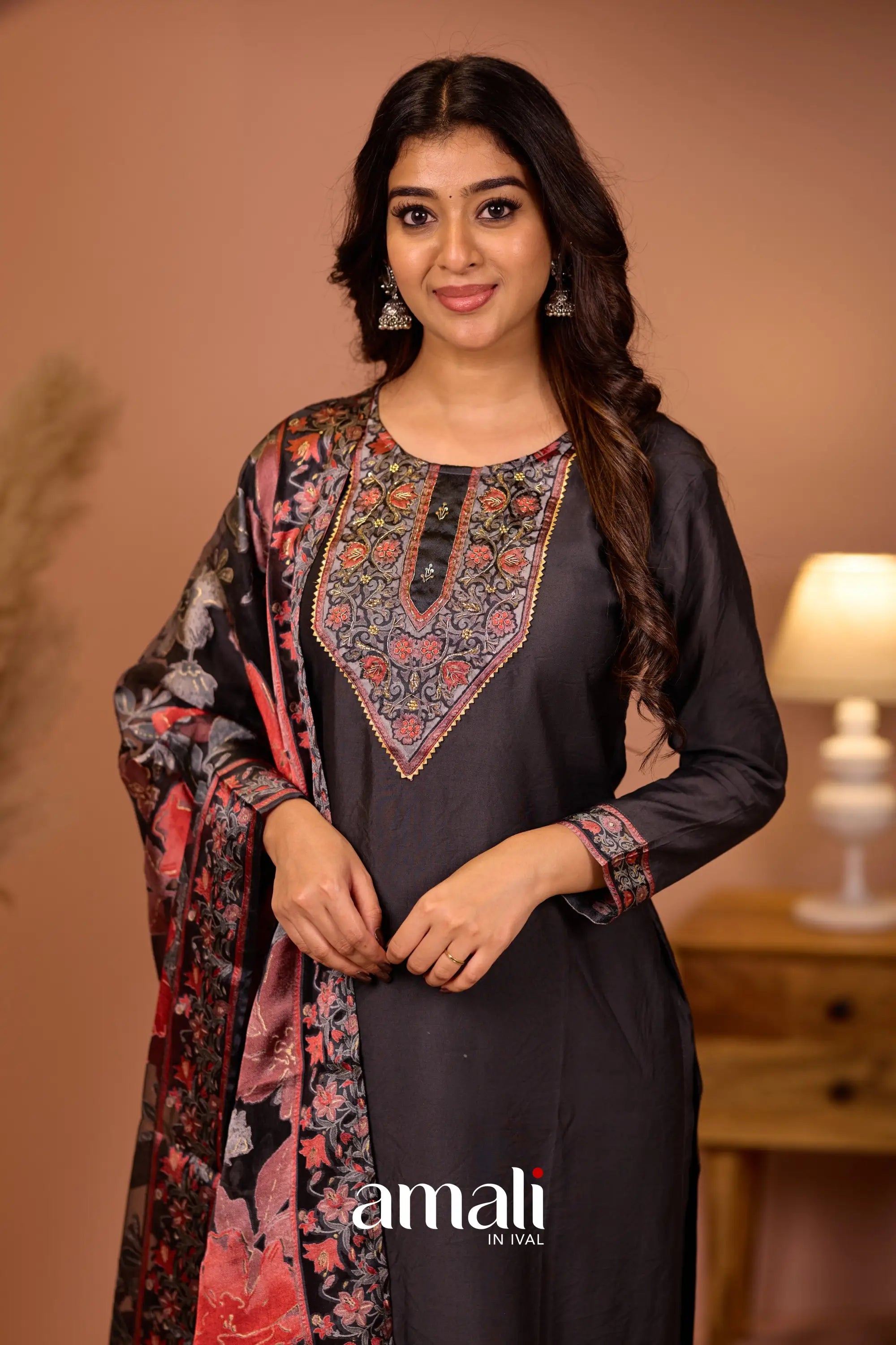 Dark Grey Mulmul Cotton Salwar Anarkalis