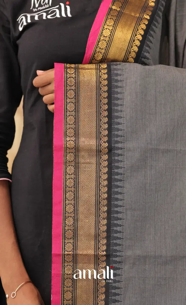 Dark Grey With Pink Chettinad Cotton Dupatta salwar