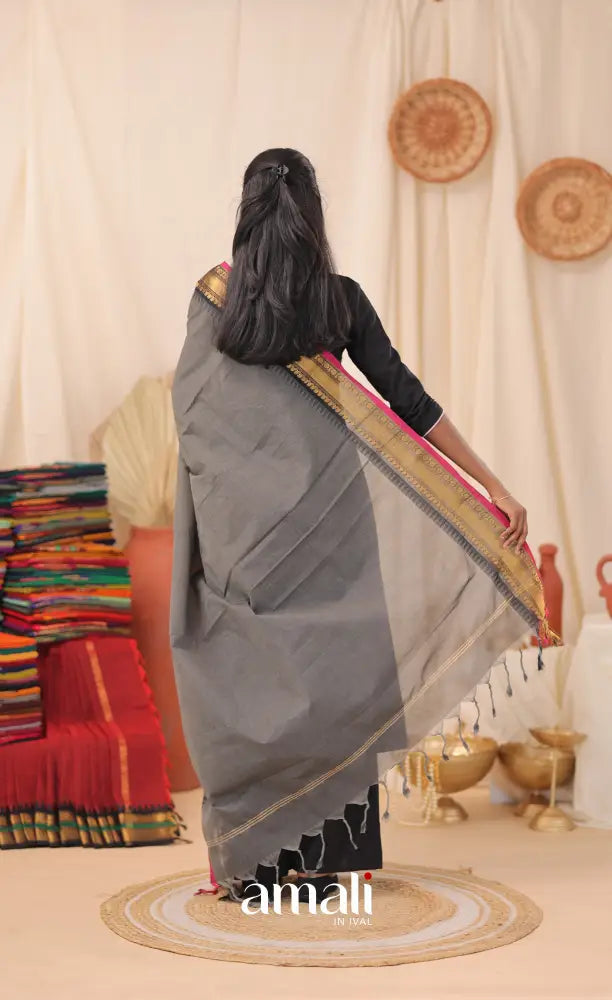 Dark Grey With Pink Chettinad Cotton Dupatta salwar