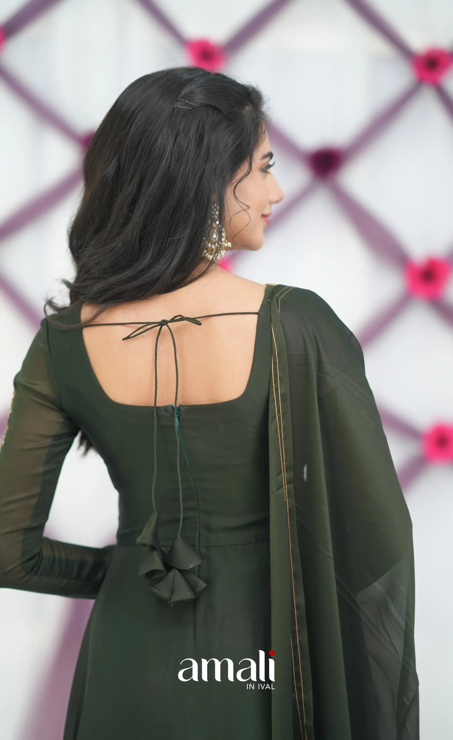 Dark Olive Green Aari Handworked Anarkali Anarkalis