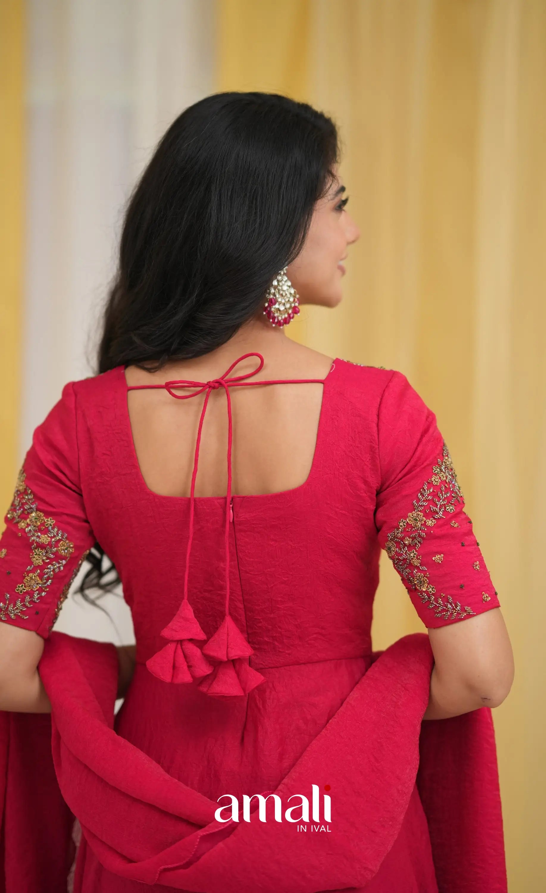 Dark Pink Aari Handworked Anarkali Anarkalis