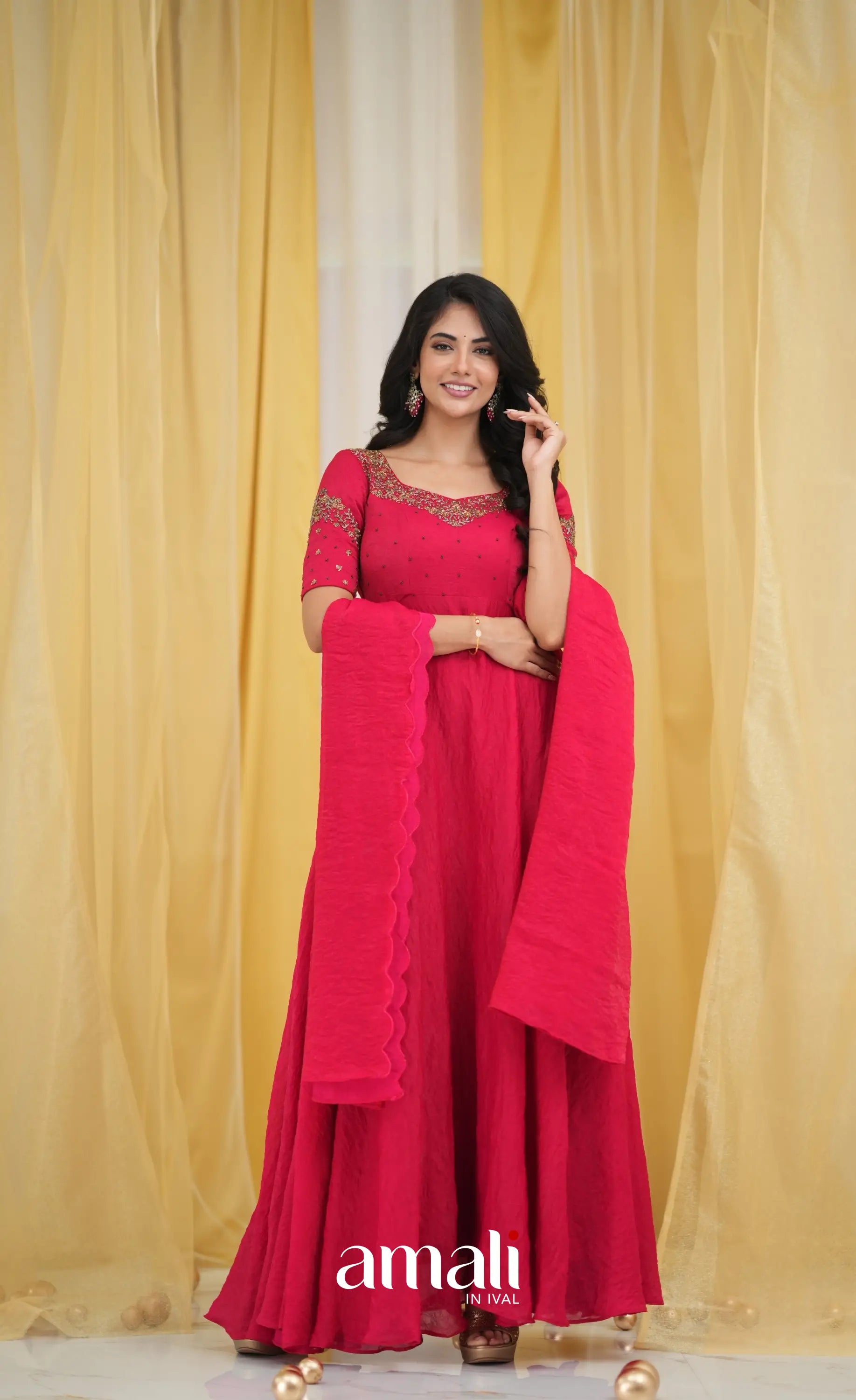 Dark Pink Aari Handworked Anarkali Anarkalis