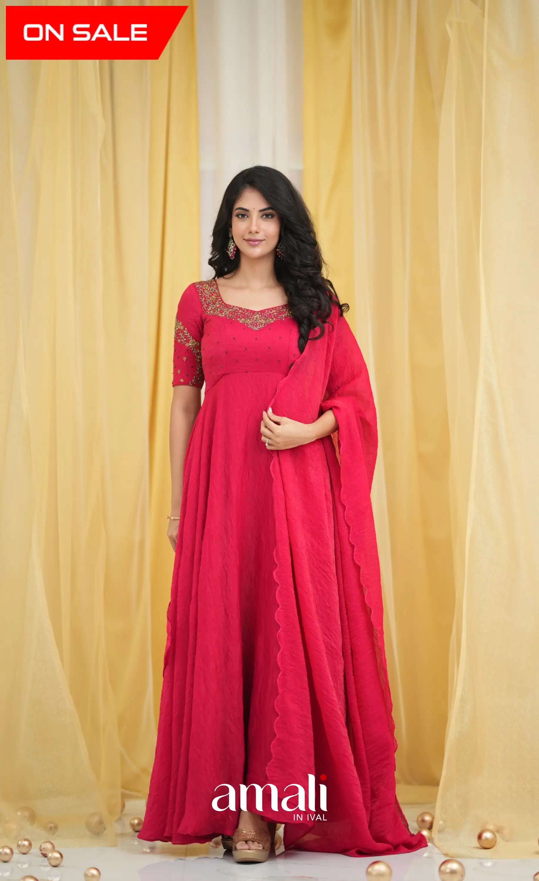 Dark Pink Aari Handworked Anarkali Anarkalis