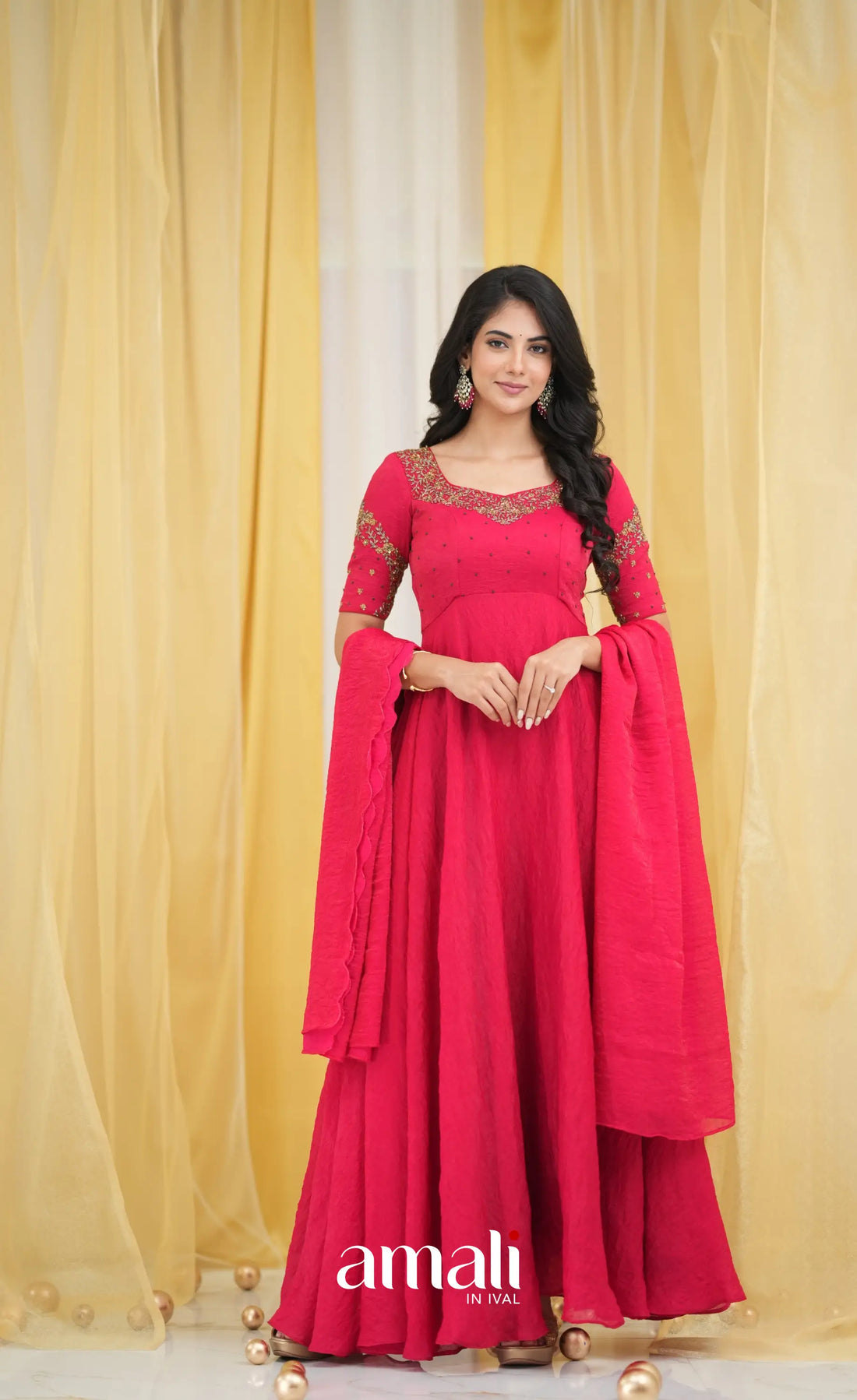 Dark Pink Aari Handworked Anarkali Anarkalis