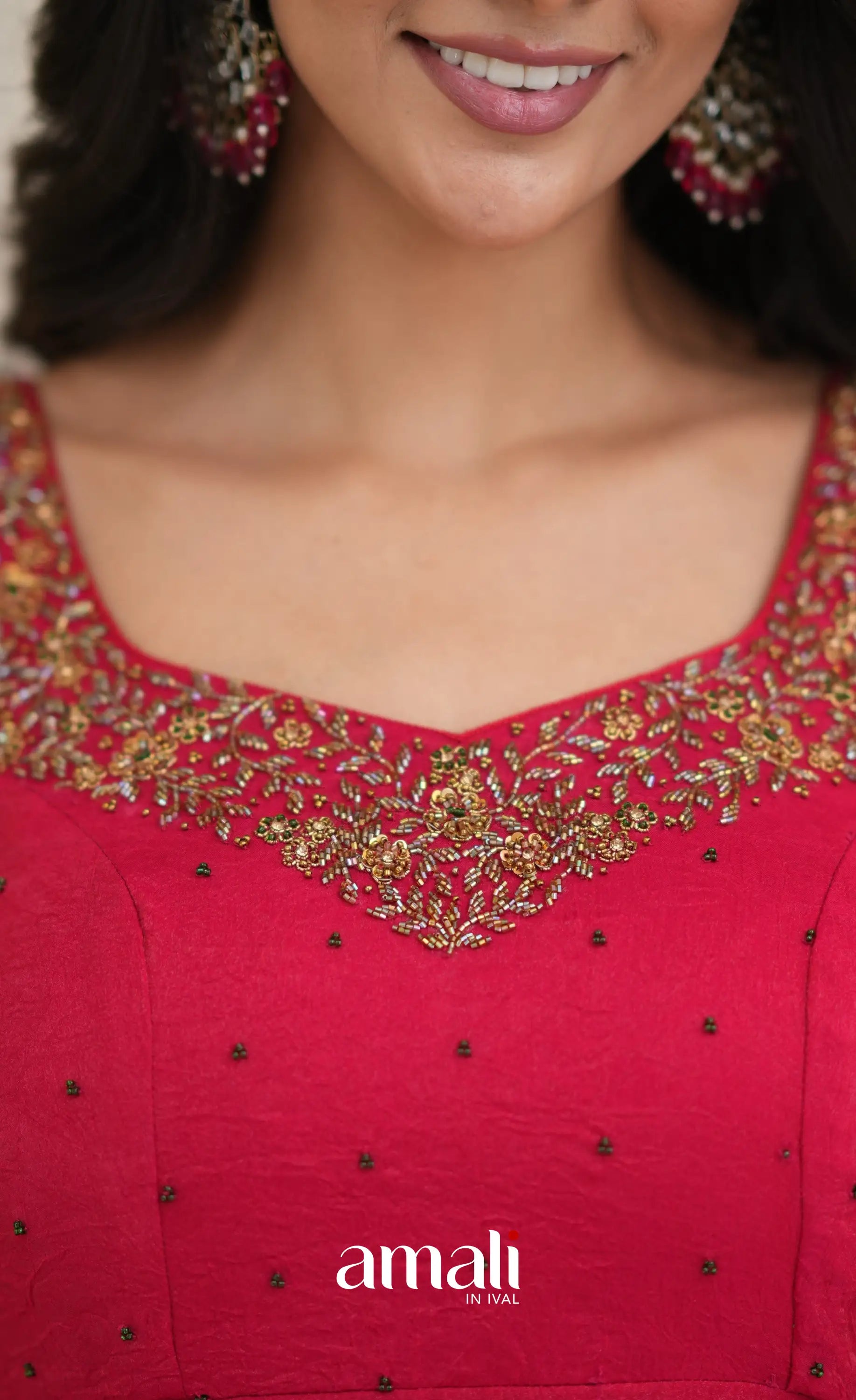 Dark Pink Aari Handworked Anarkali Anarkalis