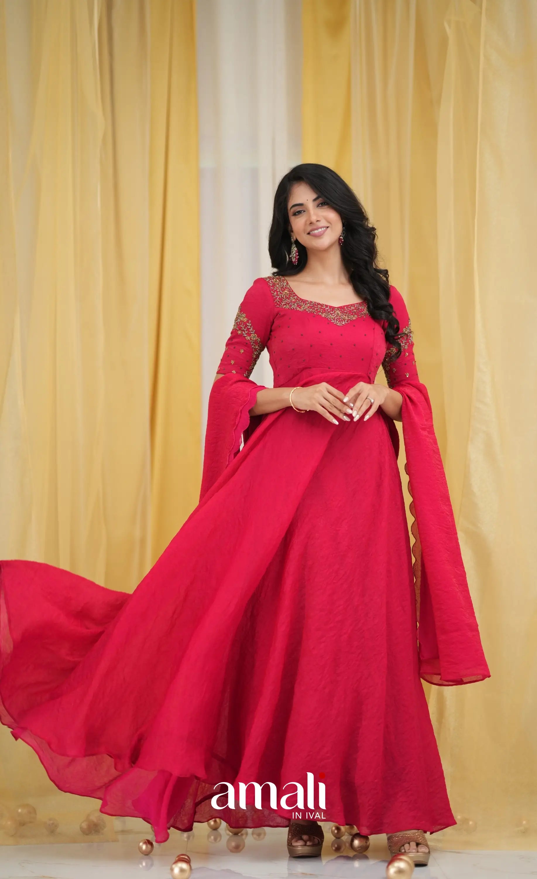 Dark Pink Aari Handworked Anarkali Anarkalis