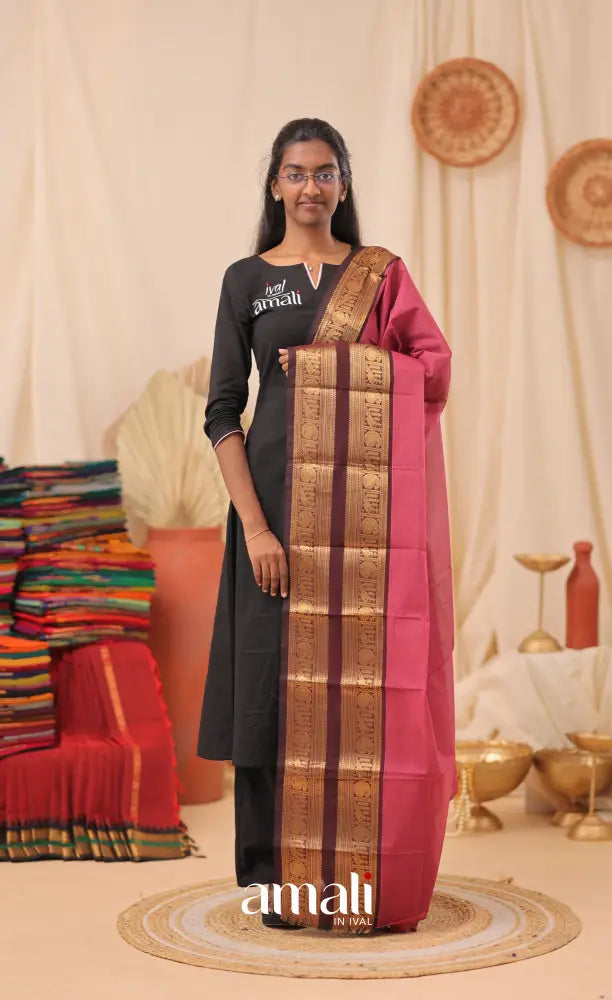 Dark Pink With Maroon Chettinad Cotton Dupatta salwar