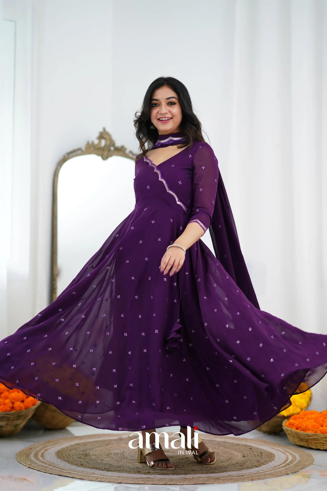 Dark Plum Georgette Anarkali Anarkalis