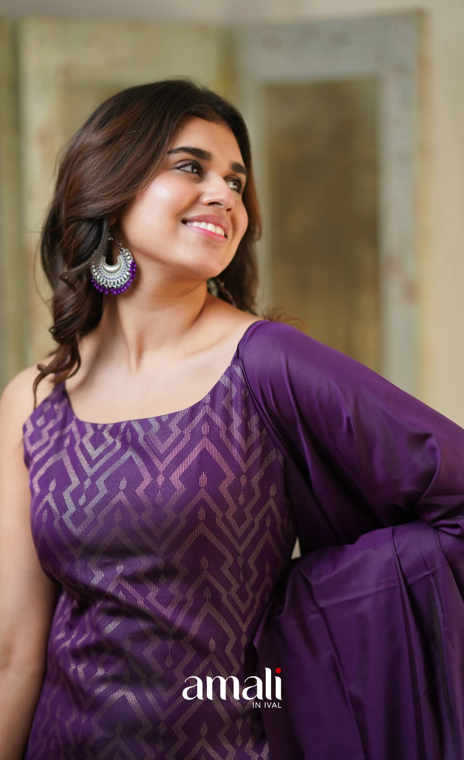 Dark Purple Unstitched Semi Kanchipuram Silk Salwar