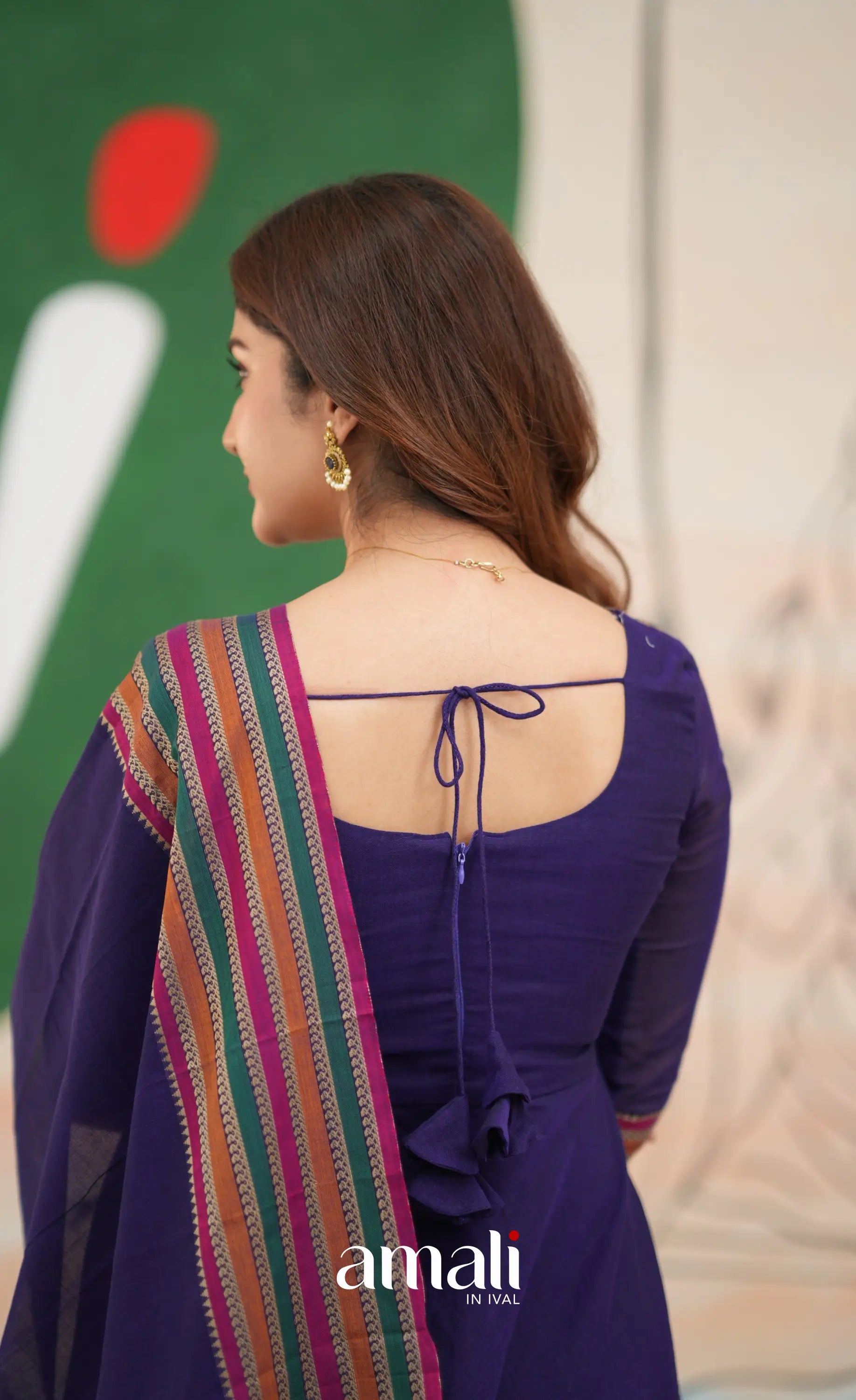 Dark Purplish Blue and Multicolours Narayanpet Cotton Anarkali - Anarkalis