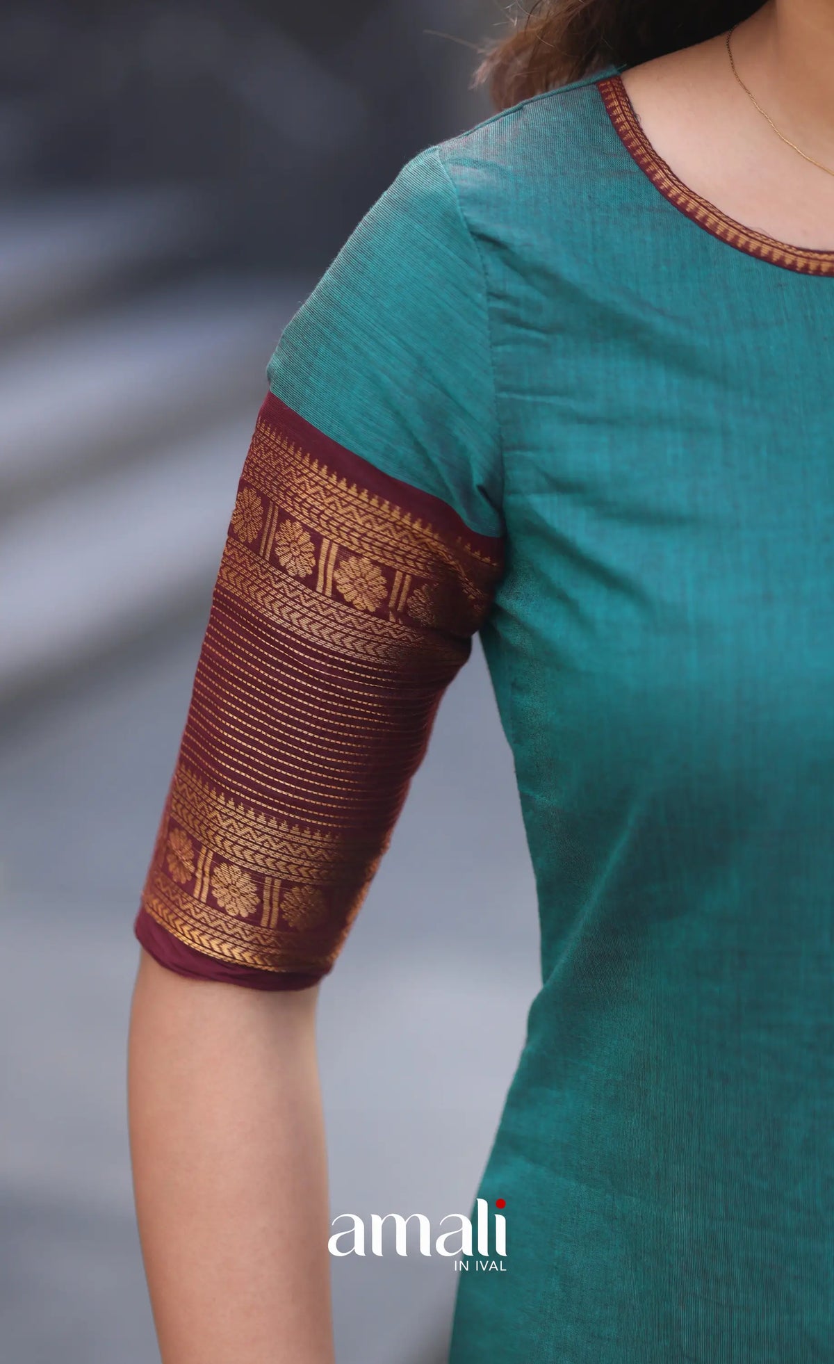 Dark Teal Blue and Maroonish Brown Chettinad Cotton Salwar Set - salwar