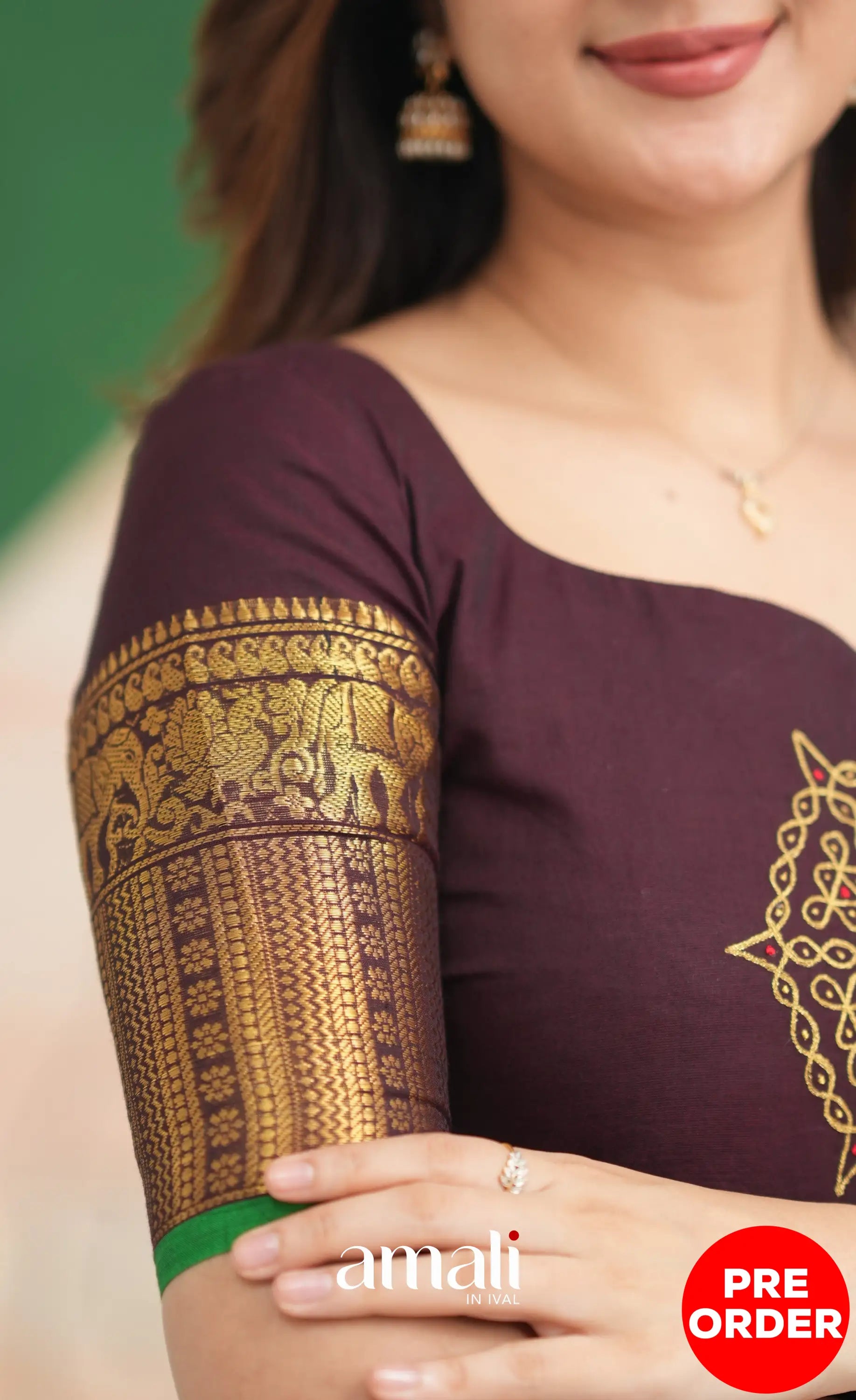 Dark Plum and Green Cotton Anarkali Anarkalis