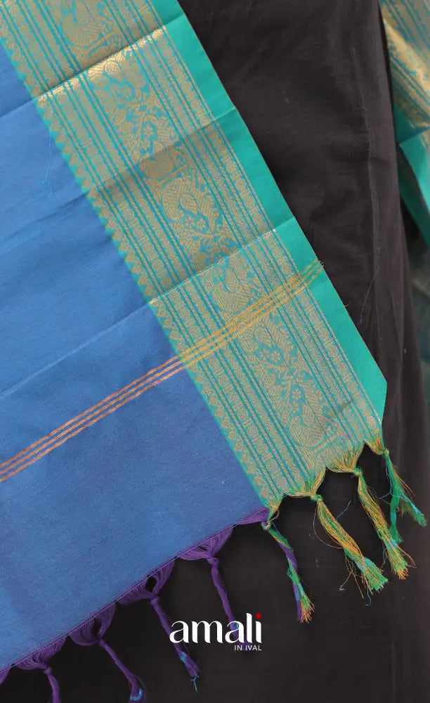 Deep Blue With Teal Blue Chettinad Cotton Dupatta salwar