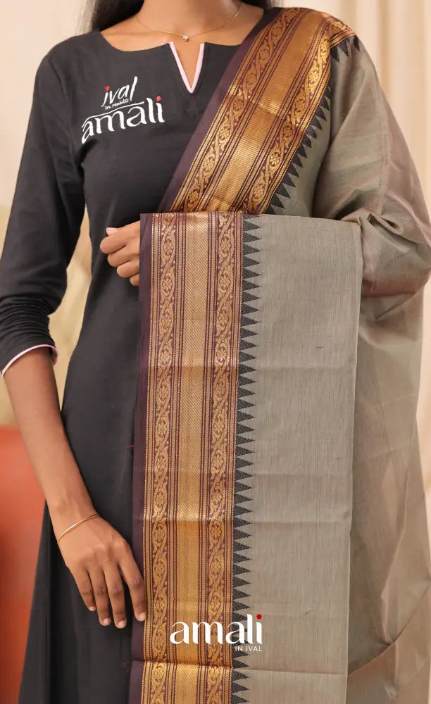 Dusty Green With Black Chettinad Cotton Dupatta salwar