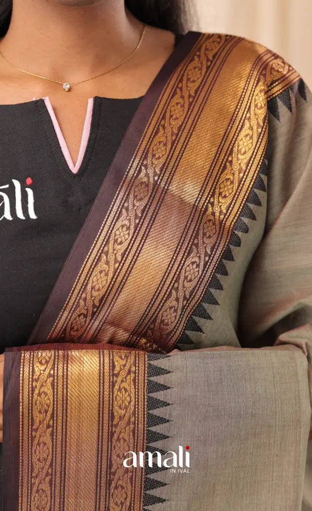 Dusty Green With Black Chettinad Cotton Dupatta salwar