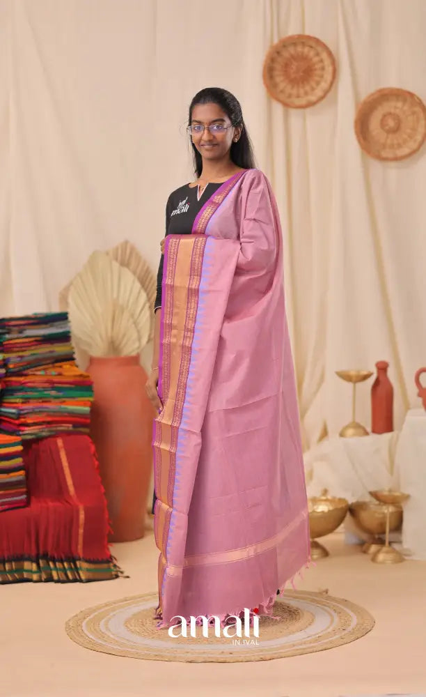Dusty Pink With Purple Chettinad Cotton Dupatta salwar