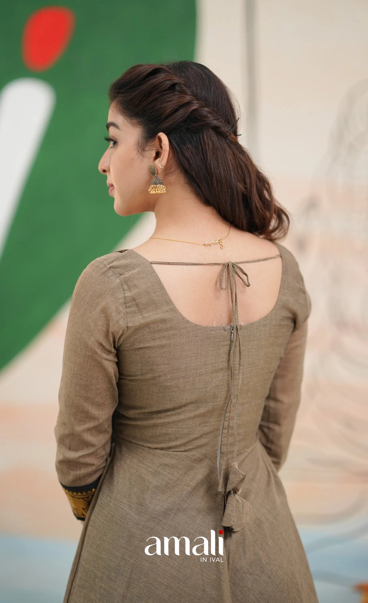 Elephant grey and Black Chettinad Cotton Anarkali - Anarkalis