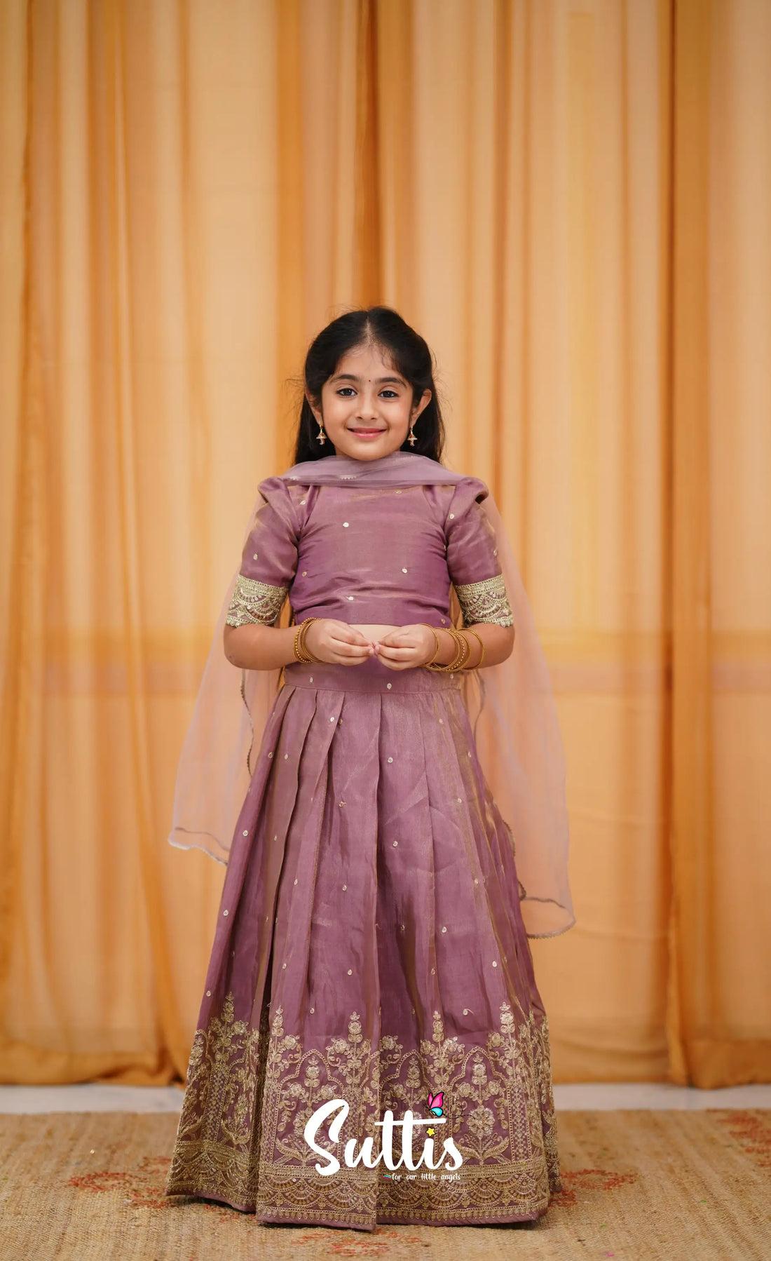 Gaji Silk Croptop & Skirt - Mauve Kids-Suttis