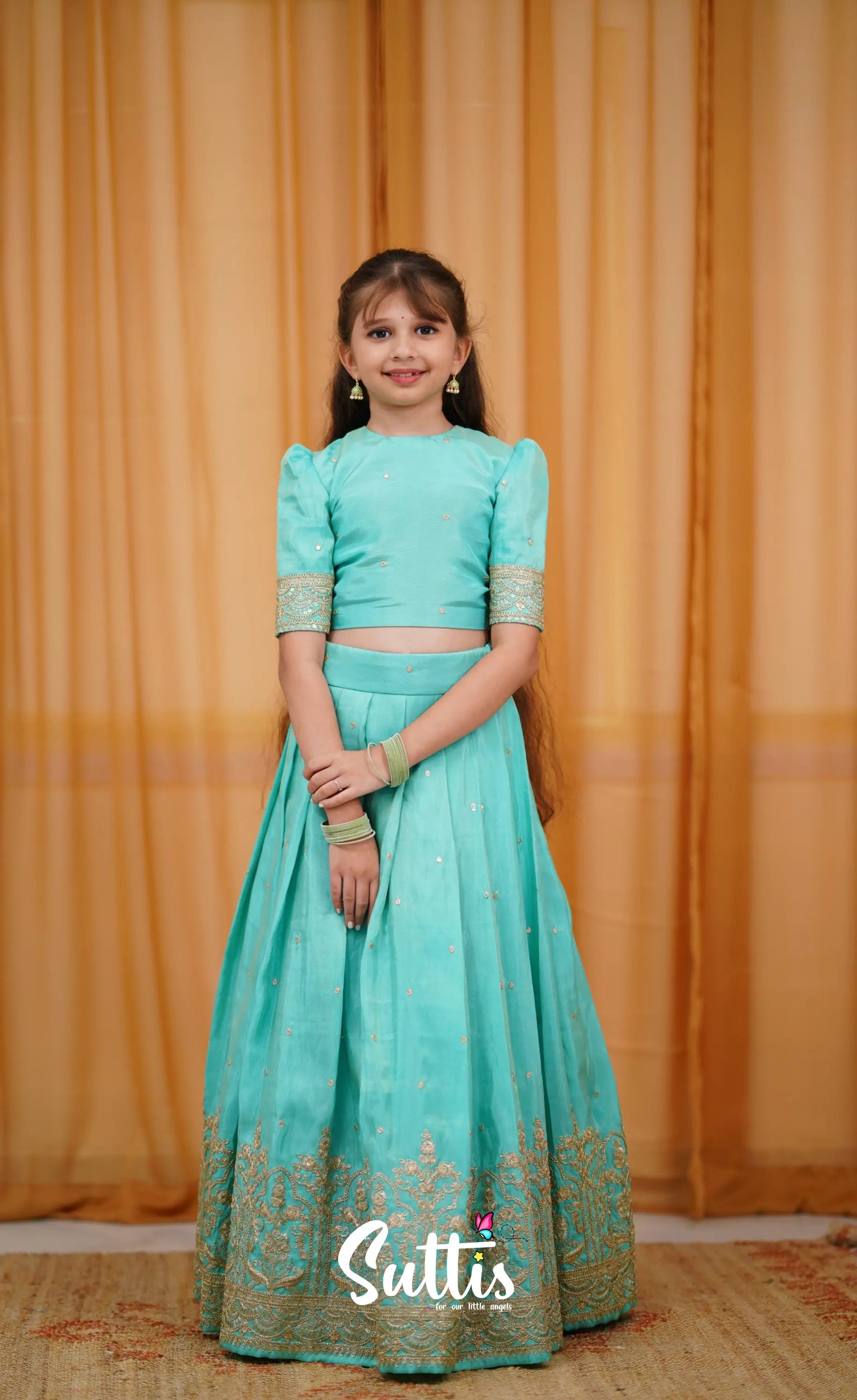 Gaji Silk Croptop Skirt Teal Blue