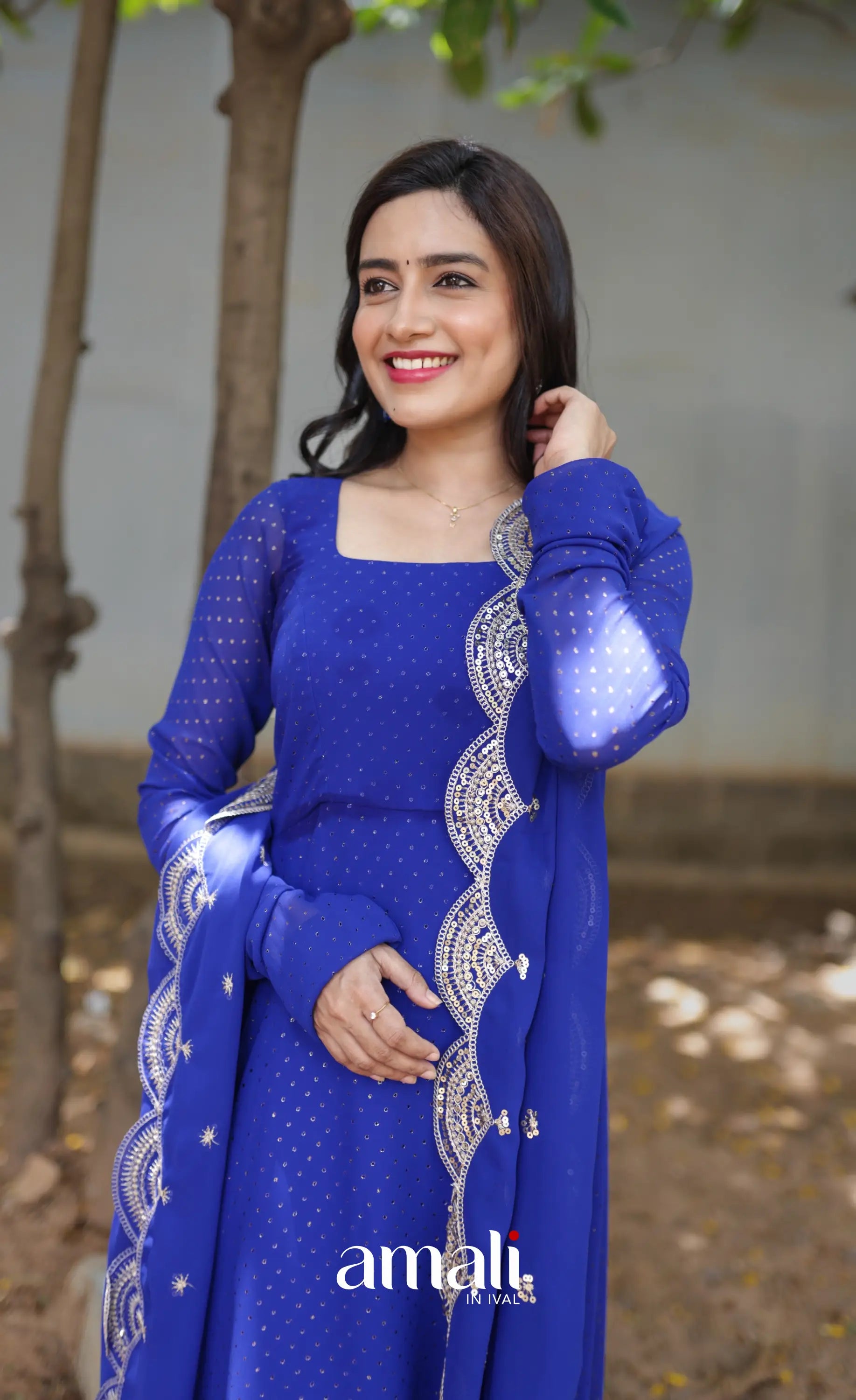Georgette Anarkali - Royal Blue - Anarkalis
