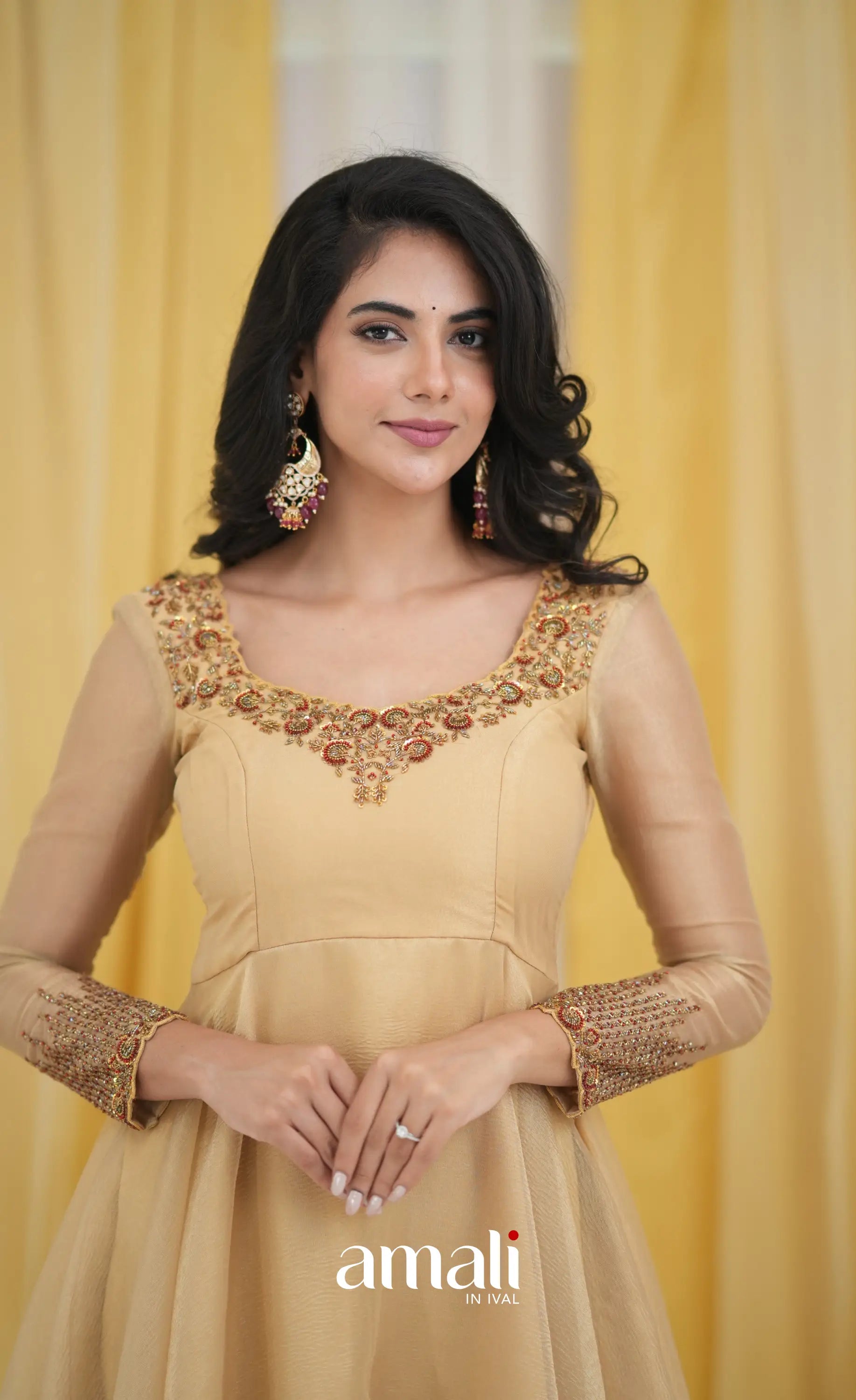 Gold Aari Handworked Anarkali Anarkalis