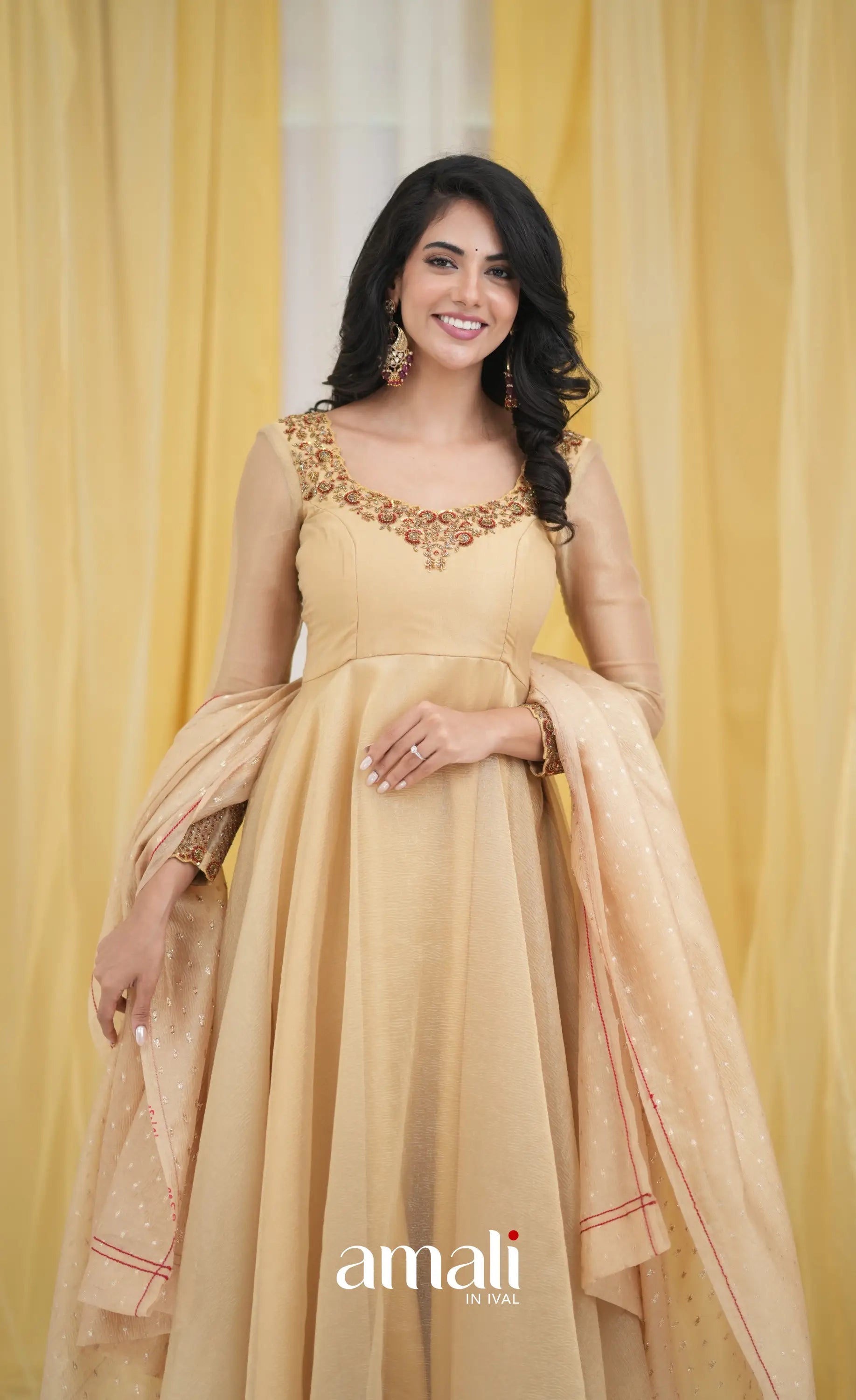 Gold Aari Handworked Anarkali Anarkalis