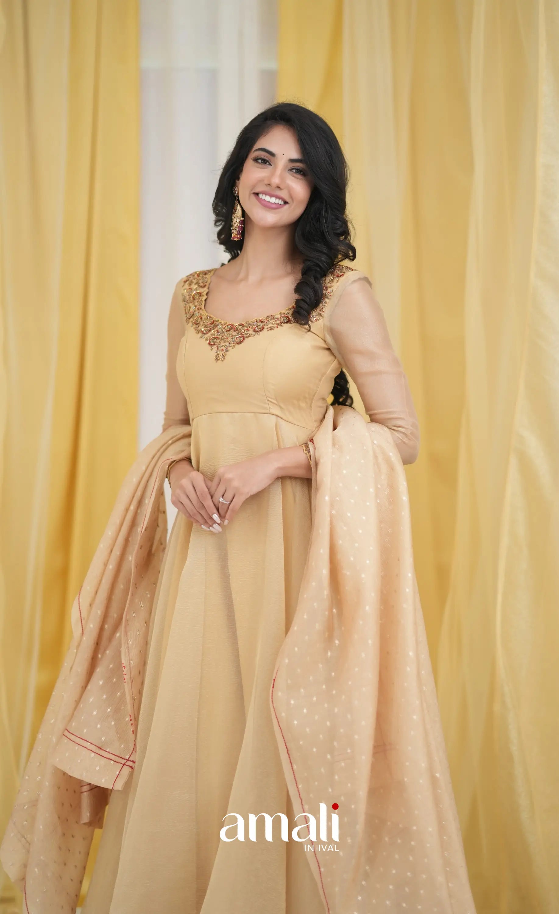 Gold Aari Handworked Anarkali Anarkalis
