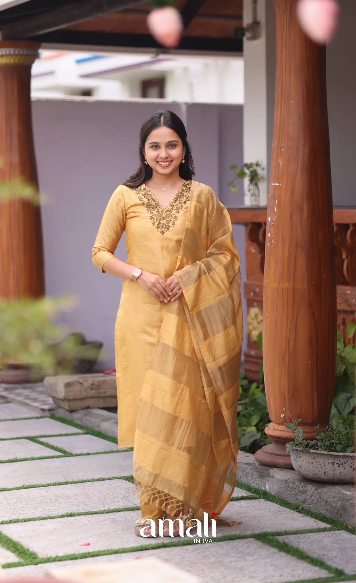 Golden yellow Tissue Blend Salwar Set - salwar