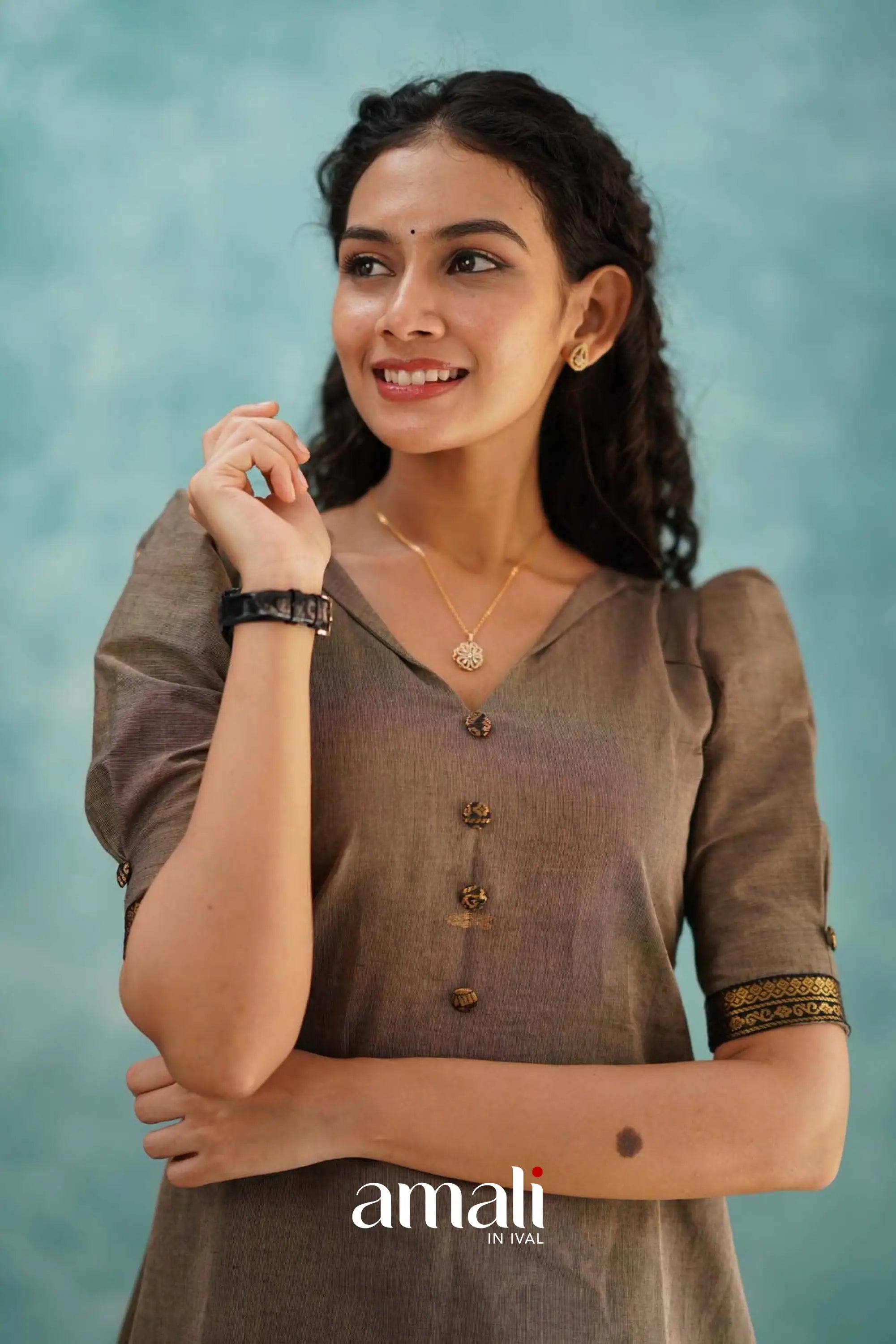 Grayish Brown Cotton Kurti Kurti